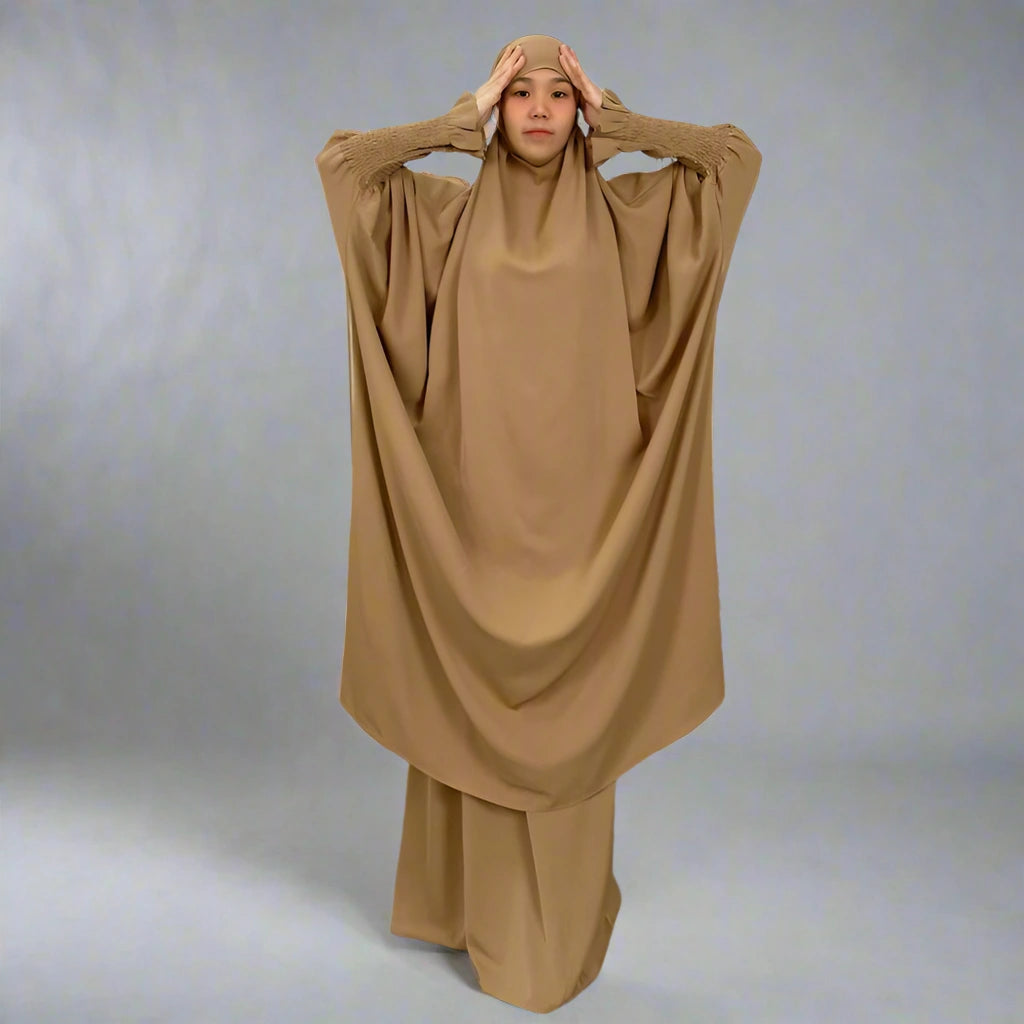 2-Piece Nida Overhead Jilbab Prayer Dress Set for Muslim Women - Perfect for Salah, Mosque, and Islamic Religious Occasions