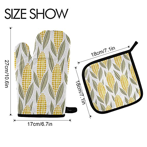 Heat Resistant Autumn Corn Cob Oven Mitts & Pot Holder Set - Fall Harvest Kitchen Decor for Baking, Grilling, BBQ - Eco-Friendly Recycled Cotton Stove Gloves for Thanksgiving & Holiday Cooking
