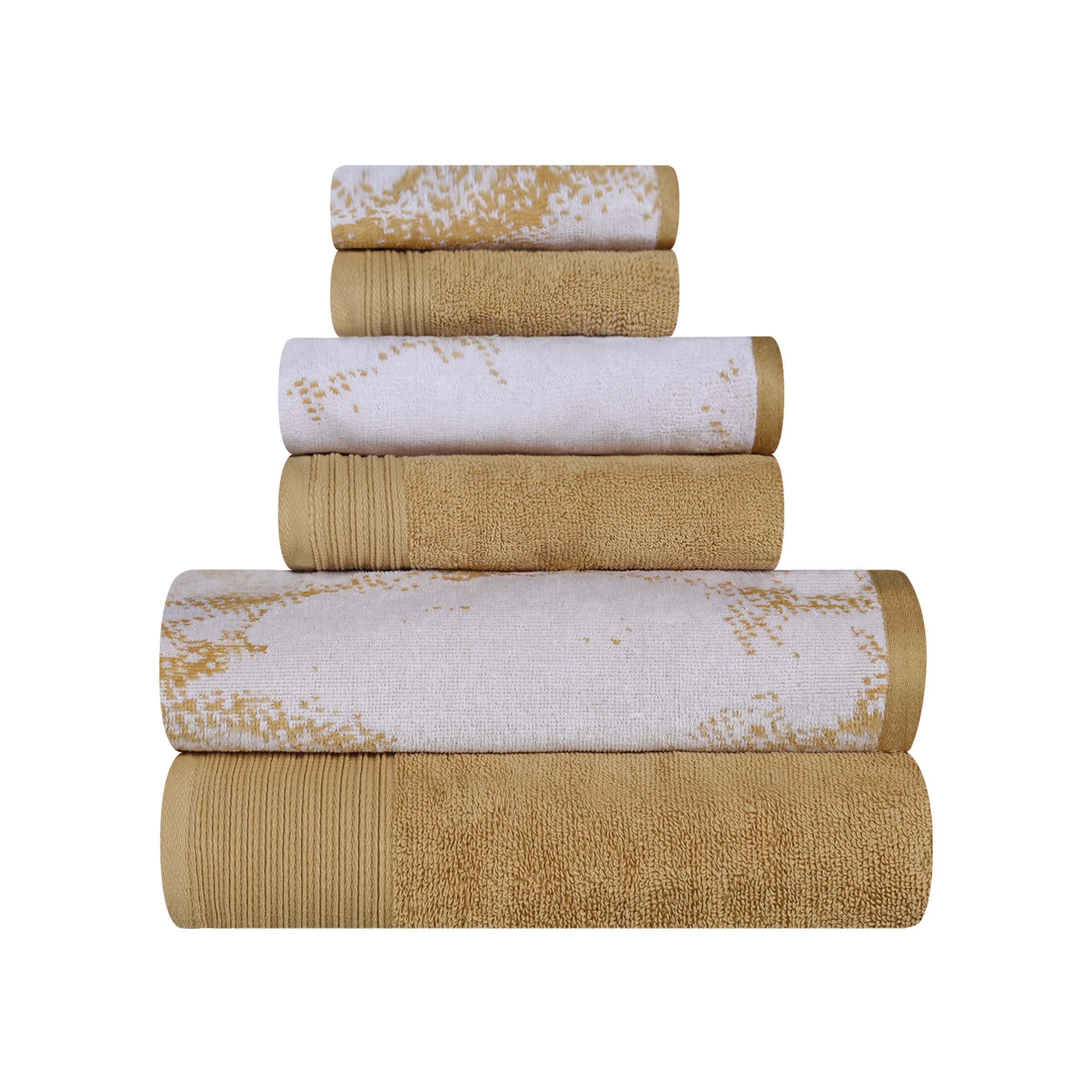 Premium 6-Piece Cotton Quick-Drying Towel Set - Solid & Marble Patterns for Bath, Gym, Beach, and Spa | Ultra Absorbent & Soft Bath Towels