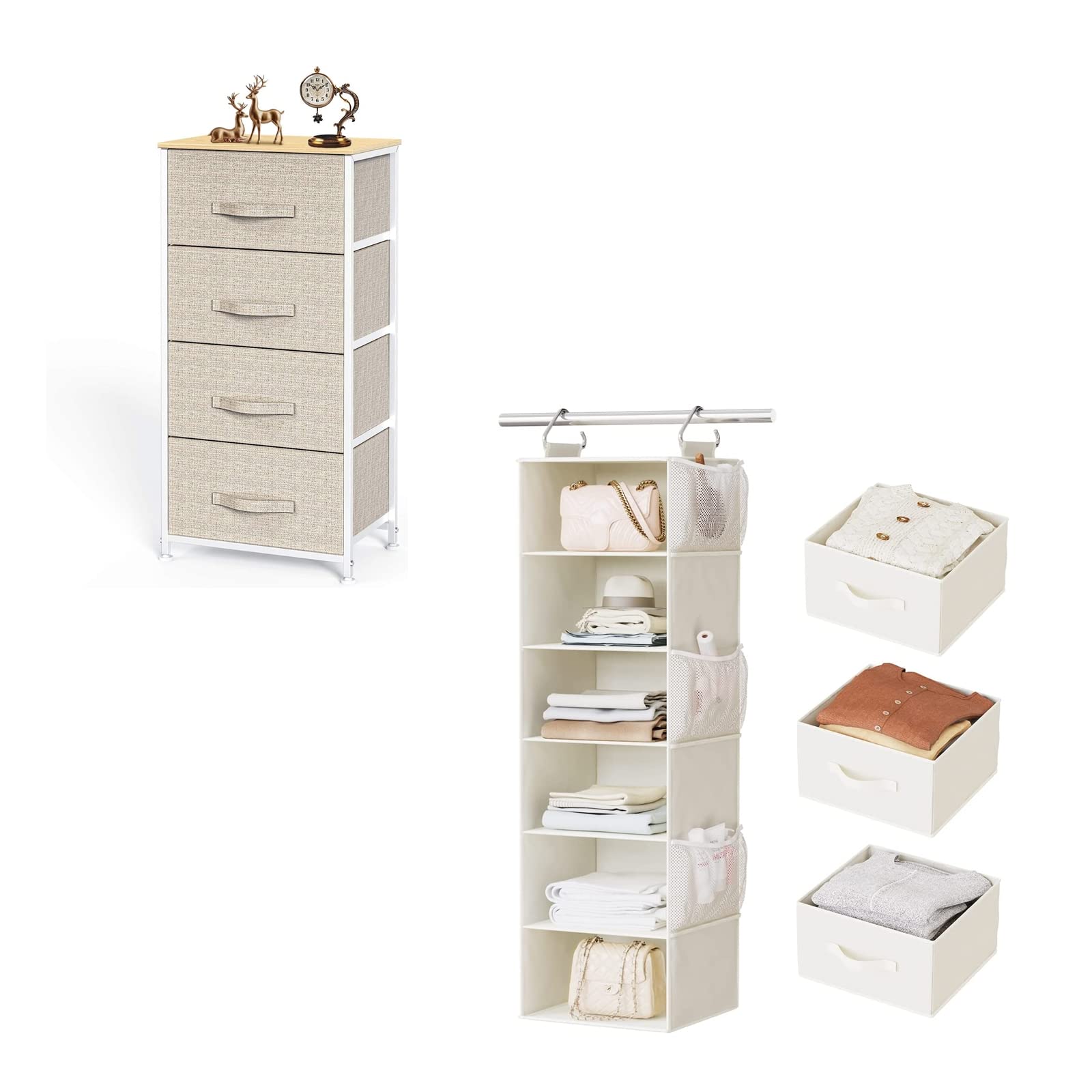 Pipishell 6-Shelf Hanging Closet Organizer with 3 Removable Drawers & Side Pockets - Space Saving Storage Solution for Bedroom, Closet, or Garment Rack - 12