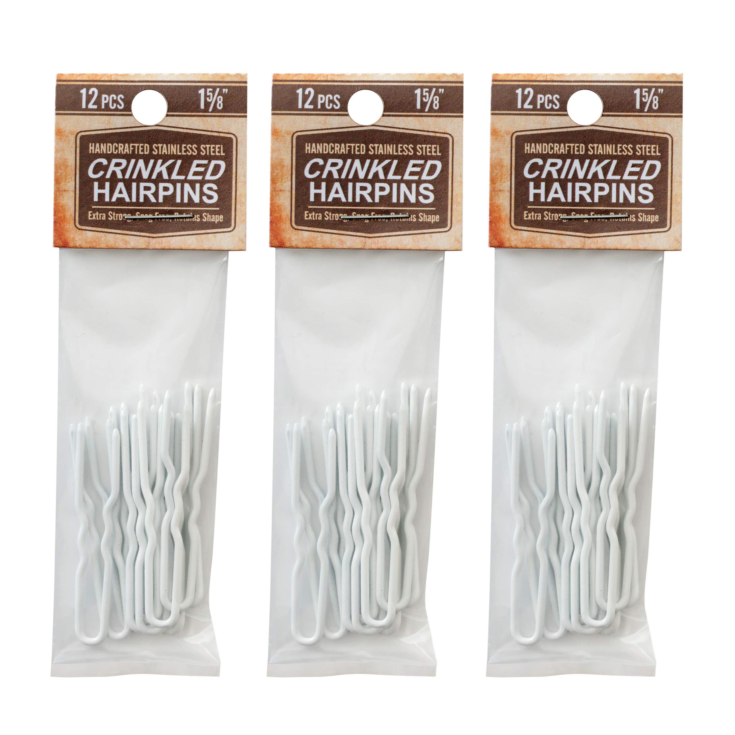 Amish Valley Handmade Crinkled Heavy Duty Stainless Steel Hair Pins - 1 5/8 Inch White Hairpins for Women, Secure Hold Alternative to Hair Clips & Bobby Pins | Perfect for Updos, Braids, Buns and Everyday Hairstyles