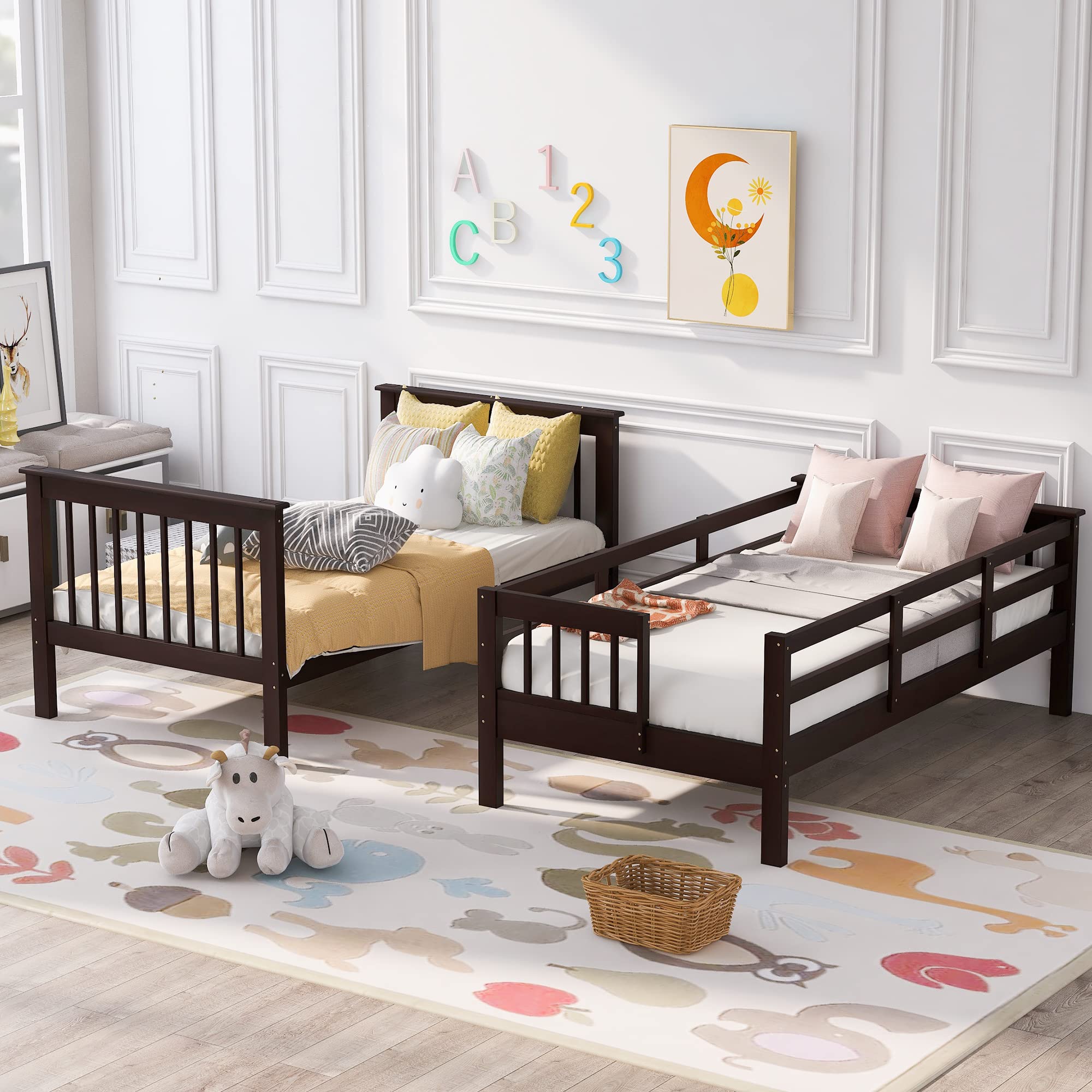 Harper & Bright Designs Twin Over Twin Bunk Bed with Stairs - Solid Wood Bunk Bed Frame with Storage & Guard Rail for Kids, Teens, Adults - Perfect for Bedroom, Dorm, Guest Room & Small Spaces (Espresso)