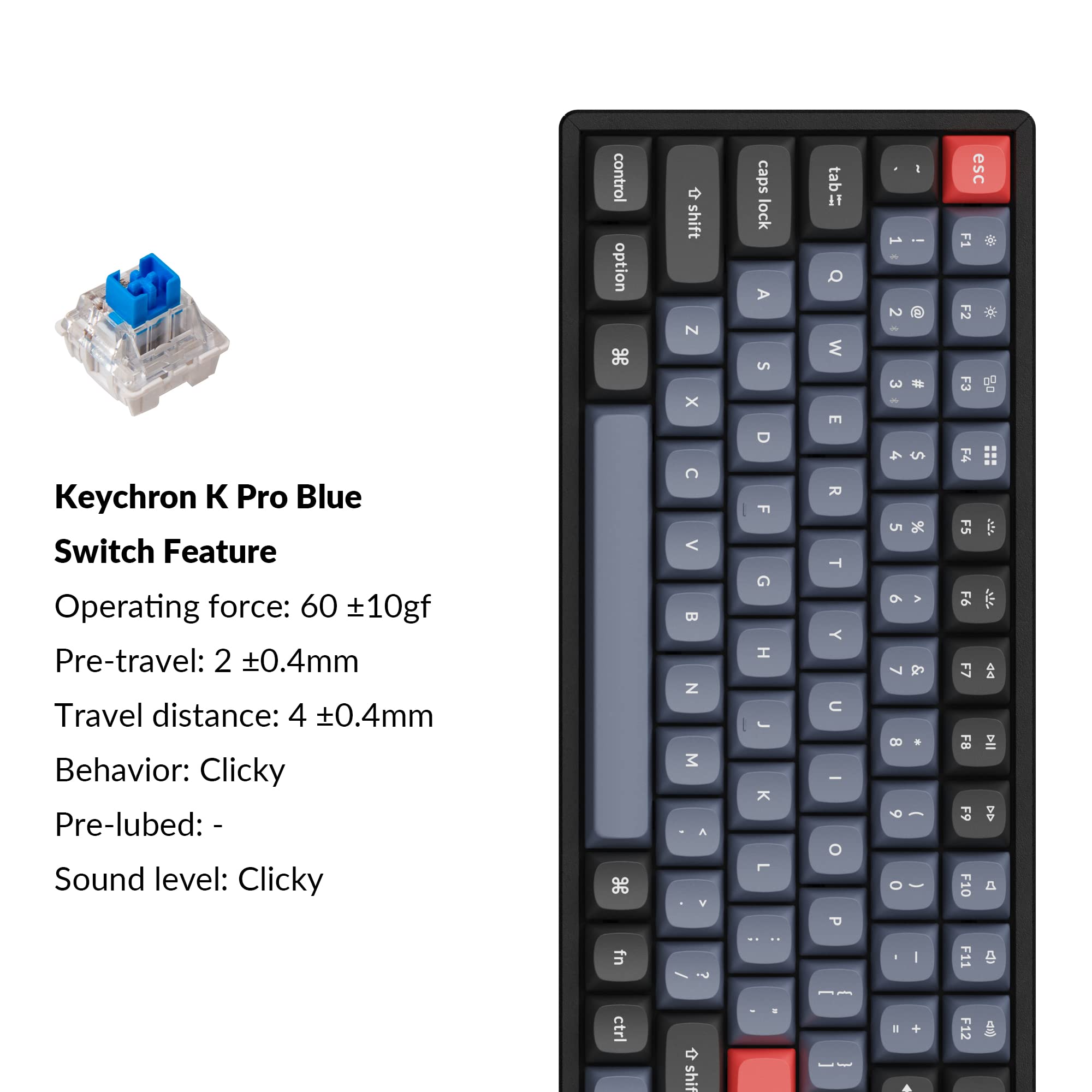 Keychron K2 Pro Wireless & Wired RGB Custom Mechanical Keyboard - Hot-Swappable K Pro Blue Switches, QMK/VIA Programmable, 75% Compact Layout with Aluminum Frame for Mac, Windows, Linux - Perfect for Gaming, Coding & Office Work