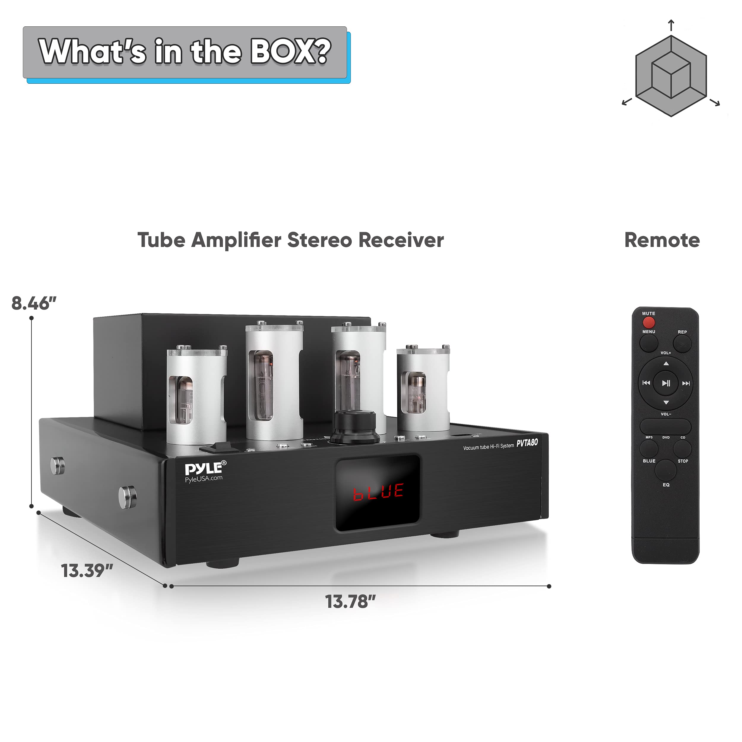 Pyle 500W Bluetooth Tube Amplifier Receiver - Hi-Fi Stereo Power Amplifier with 4 Vacuum Tubes, USB, CD/DVD Input & Subwoofer Output for Home Theater & Desktop Audio | Perfect for Vinyl Records, Gaming & Music Streaming