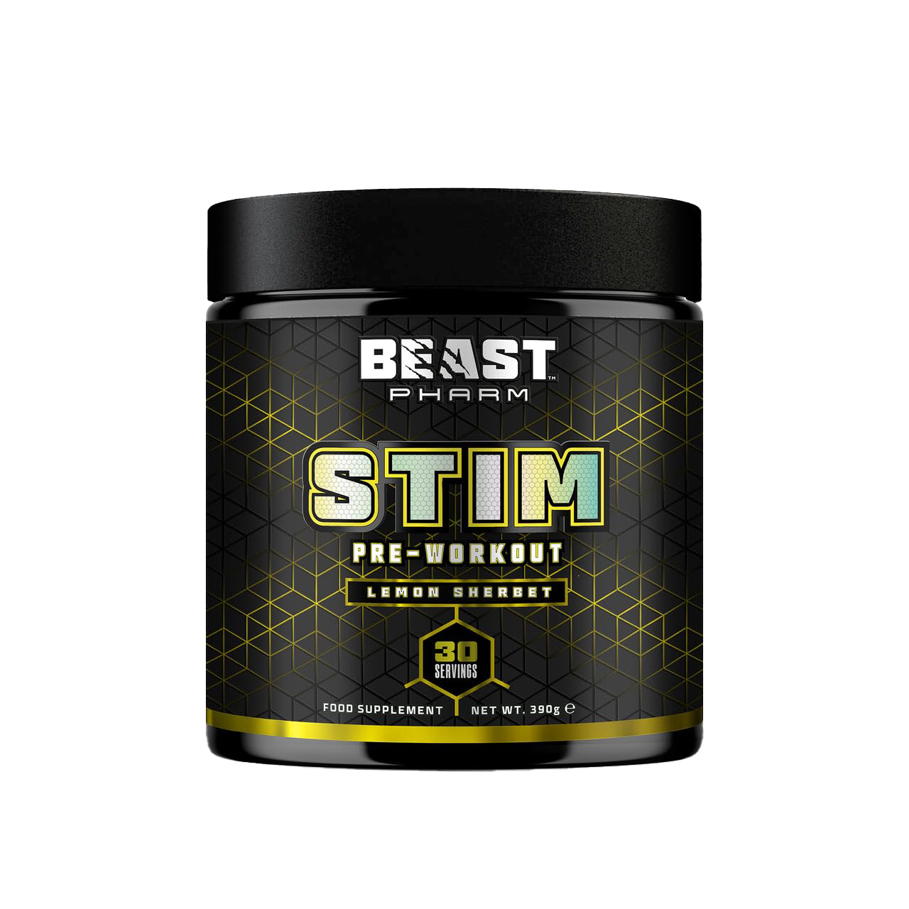 Beast Pharm STIM Pre Workout Powder 390g - Lemon Sherbet Flavor | Energy & Focus Booster for Gym, Fitness & Bodybuilding | Caffeine & Nitric Oxide Formula for Enhanced Performance