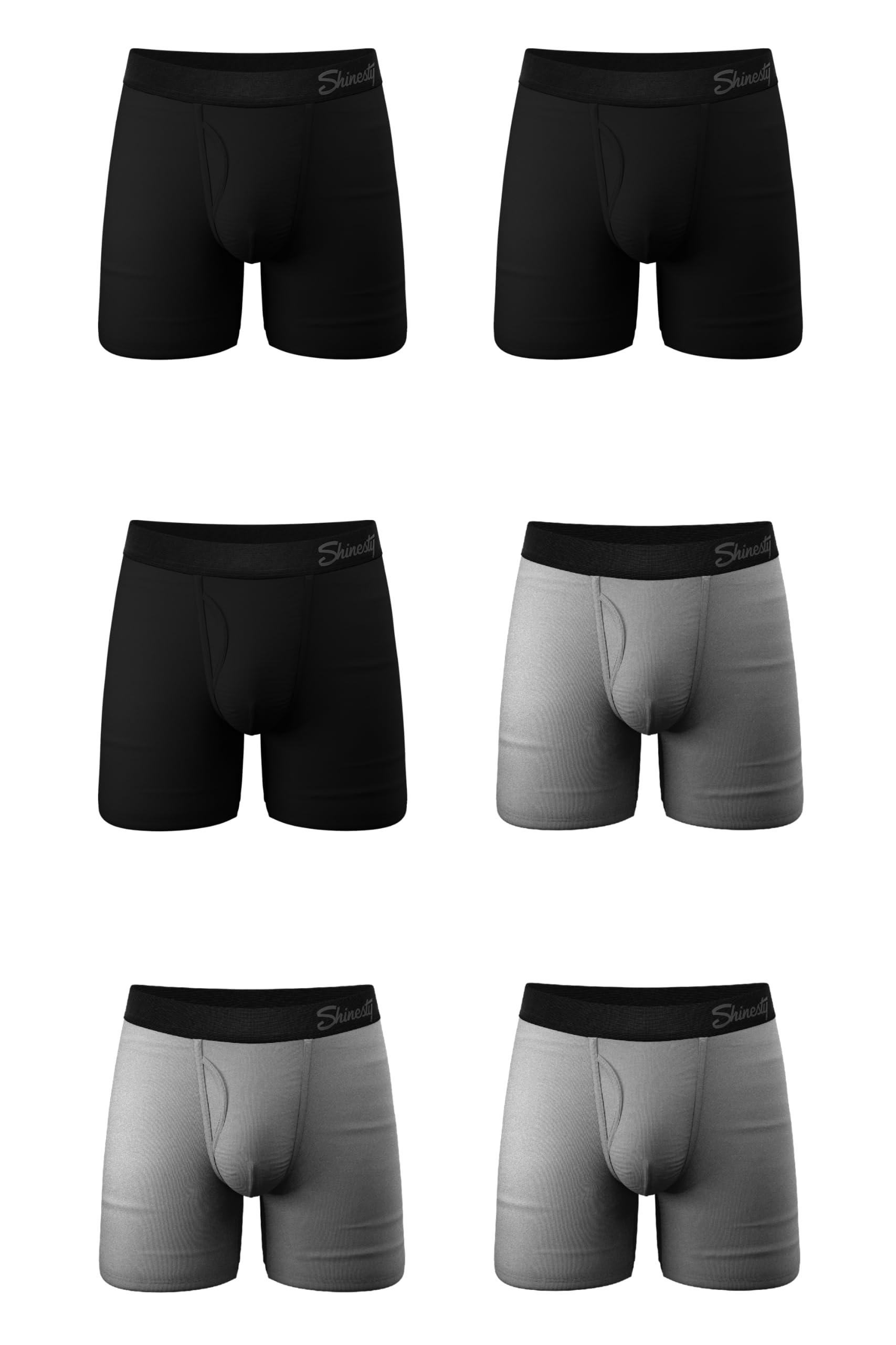 Shinesty Men's Pouch Underwear 6-Pack - Breathable Boxer Briefs with Fly Opening for Comfort & Support | Perfect for Travel, Gym & Everyday Wear