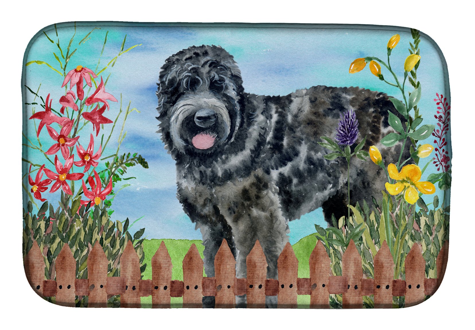 Black Russian Terrier Dish Drying Mat - Absorbent Kitchen Counter Pad 14x21