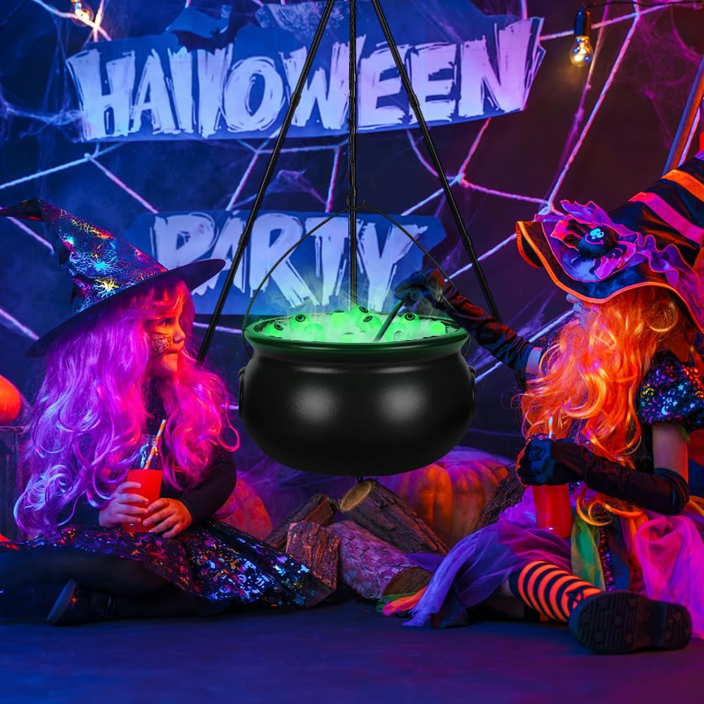 Black Plastic Witches Cauldron with LED String Lights - Large Halloween Party Bowl for Home, Porch & Yard Decorations | Perfect for Spooky Decor, Trick-or-Treat Candy Bowl & Halloween Party Centerpiece