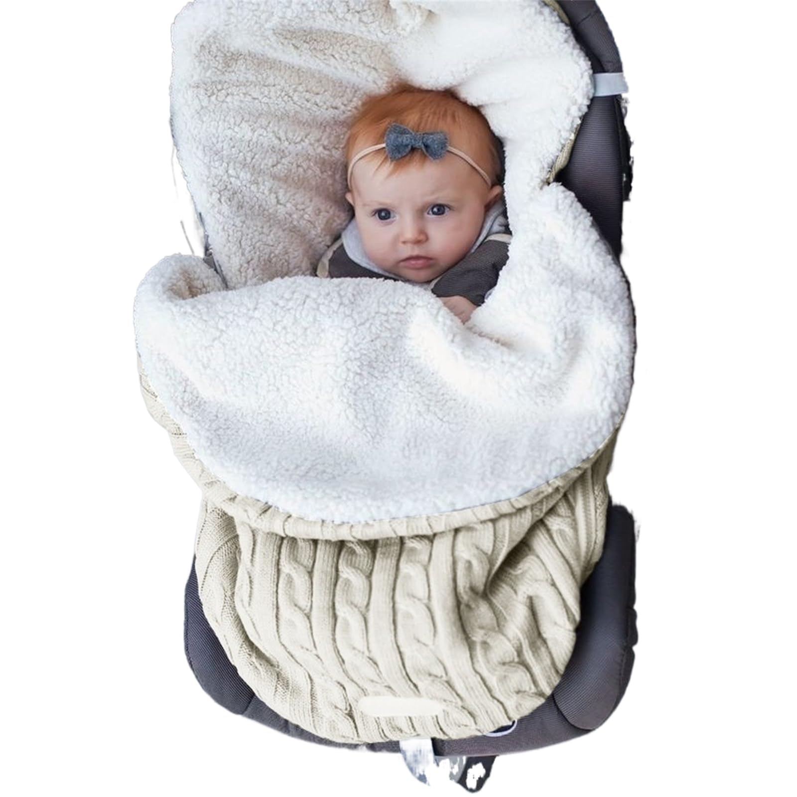Warm Baby Sleeping Bag for Newborns - Soft Knit Wool Swaddling Blanket & Sleep Sack - Winter Infant Footmuff for Stroller, Crib & Travel (Beige, One Size) - Perfect for Cozy Naps & Outdoor Adventures