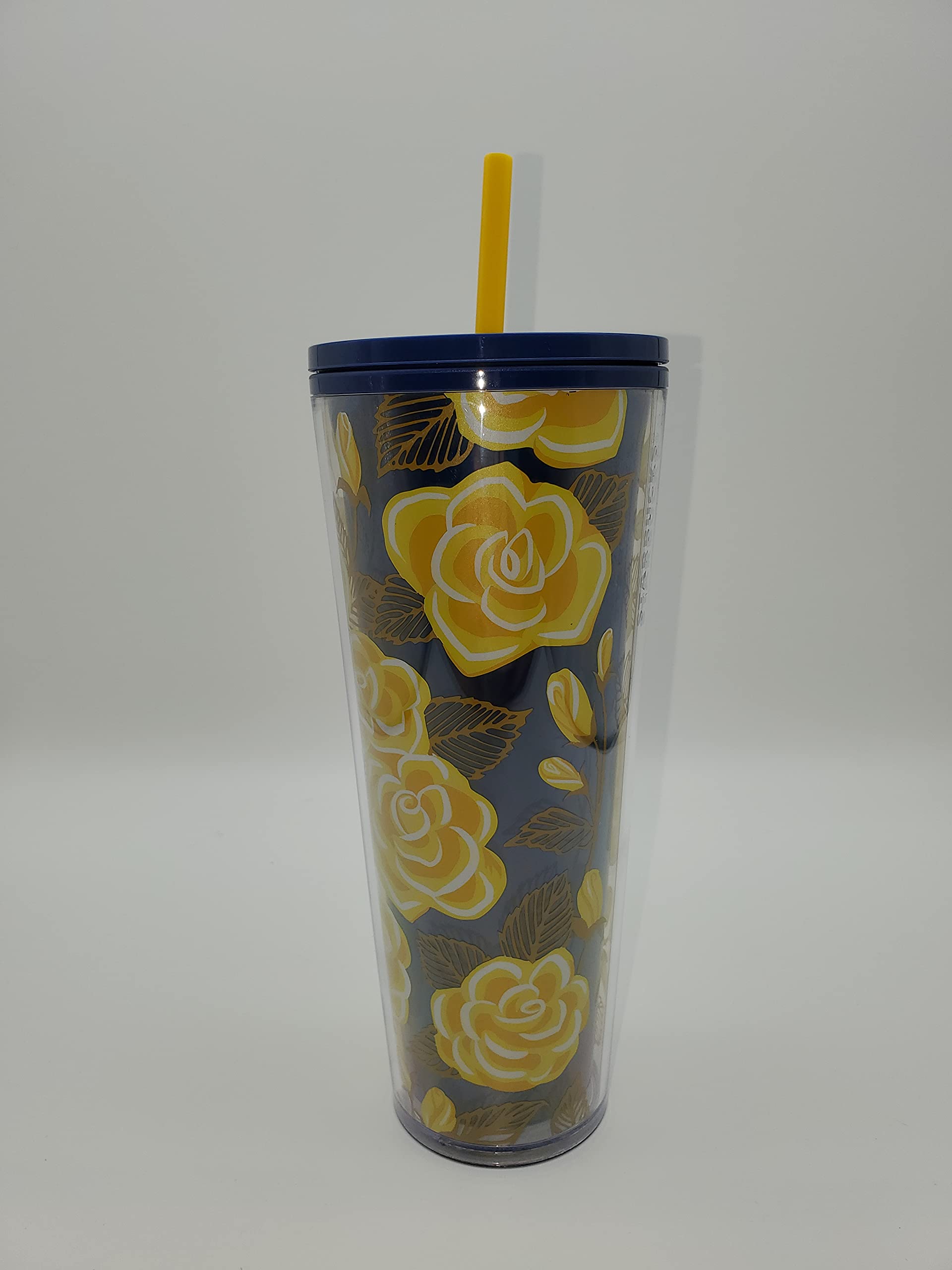 Starbucks Yellow Rose of Texas 24oz Plastic Tumbler with Straw - Insulated Cold Cup for Iced Coffee, Smoothies & Summer Drinks