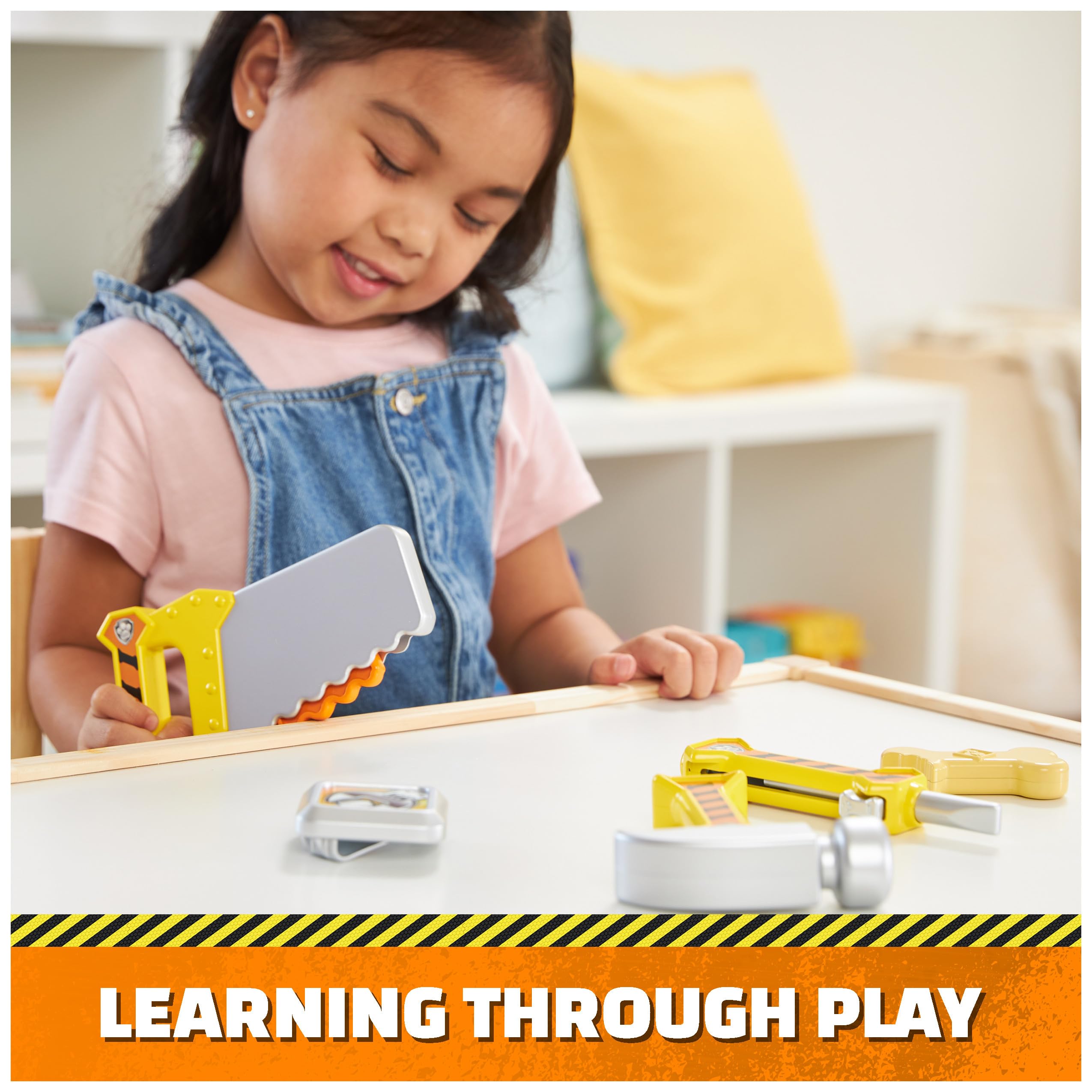 Rubble & Crew Kids Construction Tool Belt Set - 6-Piece Pretend Play Costume with Toy Tools for Ages 3+ | STEM Learning & Role Play Dress-Up for Toddlers