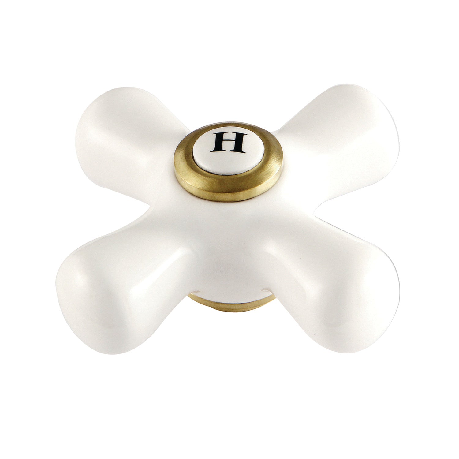 Vintage Aqua AECX7H Porcelain Cross Handle Faucet (Hot Side) - Brushed Brass Finish for Kitchen & Bathroom Sink - Perfect for Farmhouse, Cottage & Retro Home Decor