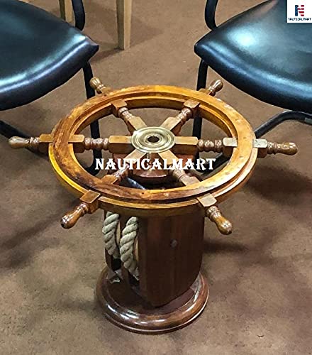 Nautical Ship Wheel Coffee Table with Rope Base - 36