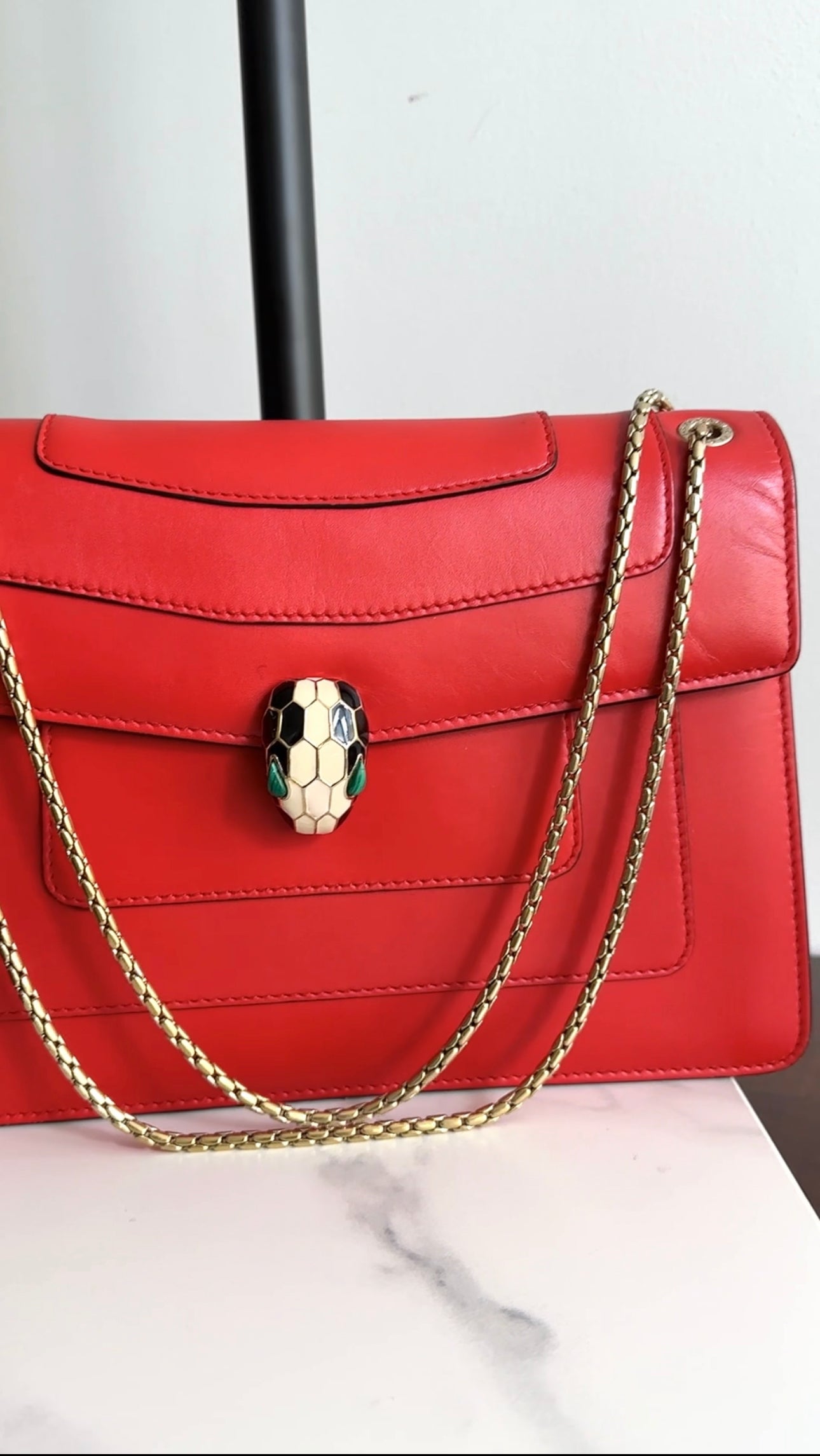 Bvlgari Serpenti Medium Flap Bag in Red Leather - Luxury Handbag for Women, Perfect for Parties, Date Nights & Special Occasions