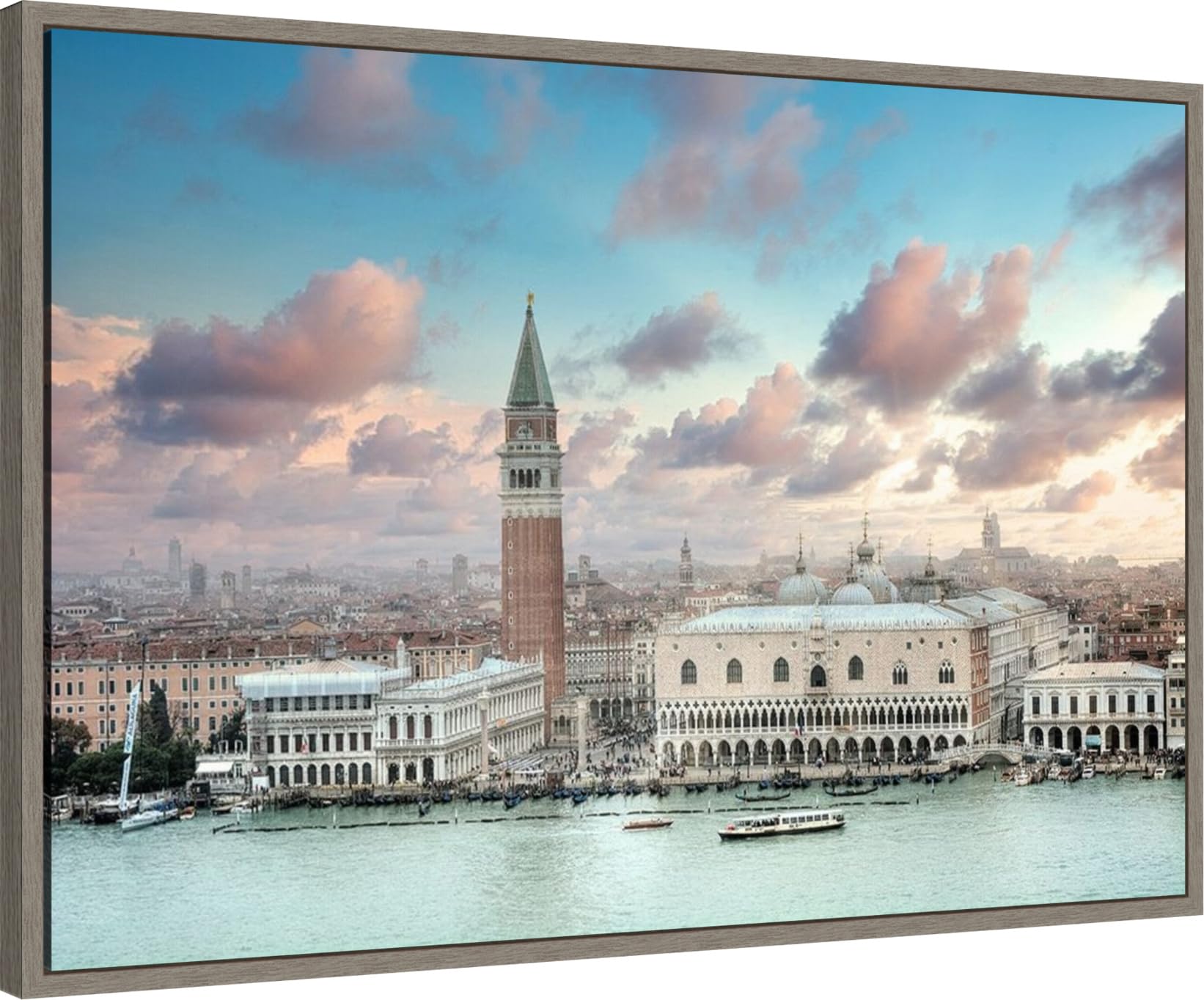 Amanti Art Framed Canvas Wall Art - 23x33 Piazza San Marco Panoramic Vista Italy by Alan Blaustein - Premium Framed Wall Art Canvas - Italian Architecture Artwork - Country Rustic Decor - Large Poster Painting for Living Room, Bedroom & Office Decor