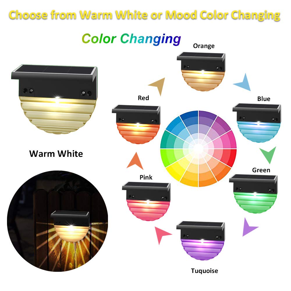 Solar Deck Lights Outdoor Waterproof - 10 Lumens Warm White & Color Changing LED Solar Step Lights for Stairs, Yard, Garden Pathway, Patio & Fences (2 Pack) | Energy-Efficient Landscape Lighting for Nighttime Safety & Ambience