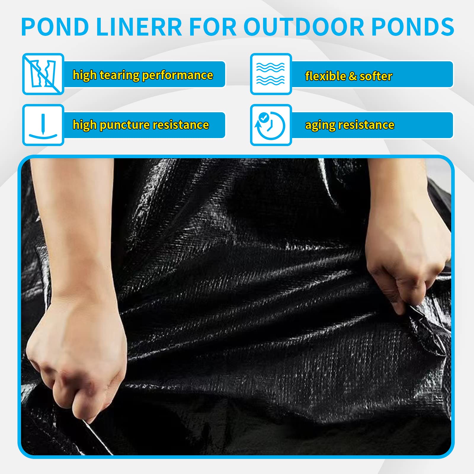25X30FT Heavy Duty 28Mil PE Pond Liner - Reinforced Fish Pond Liner with Hemmed Edge & Buttonholes - Waterproof Liner for Koi Ponds, Duck Ponds, Water Gardens & Outdoor Water Features - Perfect for Backyard Landscaping & Aquatic Projects