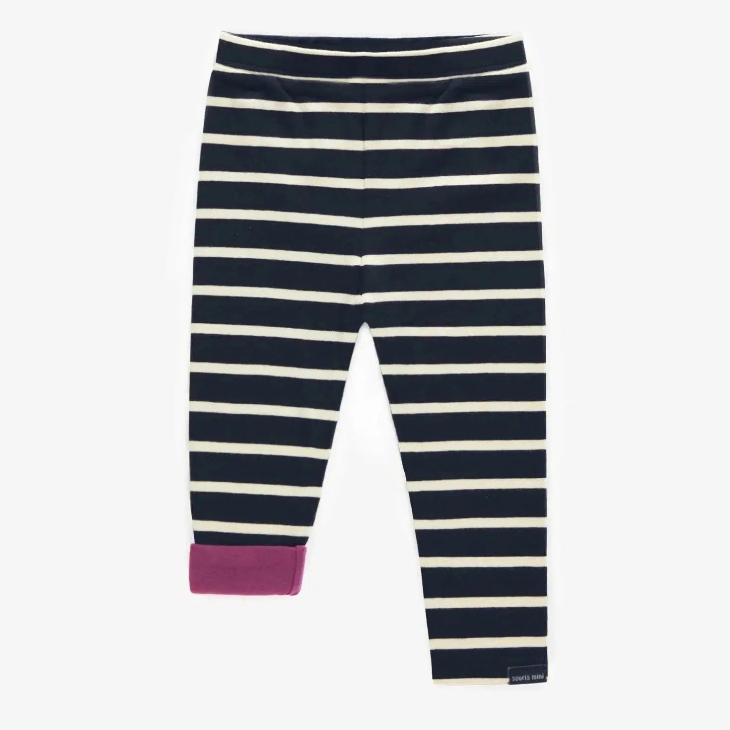Reversible Leggings for Women - Navy & Cream Striped Mini Mouse Print - Perfect for Yoga, Workouts, and Casual Wear