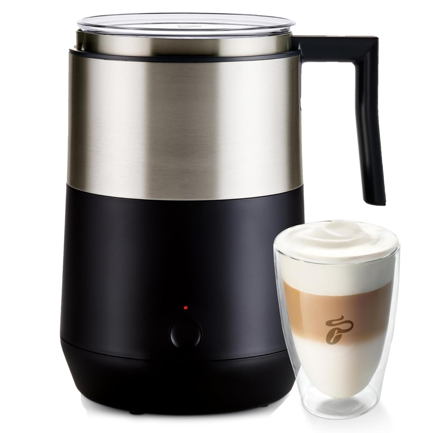 Tchibo Electric Milk Frother 16.9 oz for Coffee, Hot & Cold Milk - Touch Button, Auto Shut-Off, Dishwasher Safe - Perfect for Lattes, Cappuccinos & Hot Chocolate at Home or Office