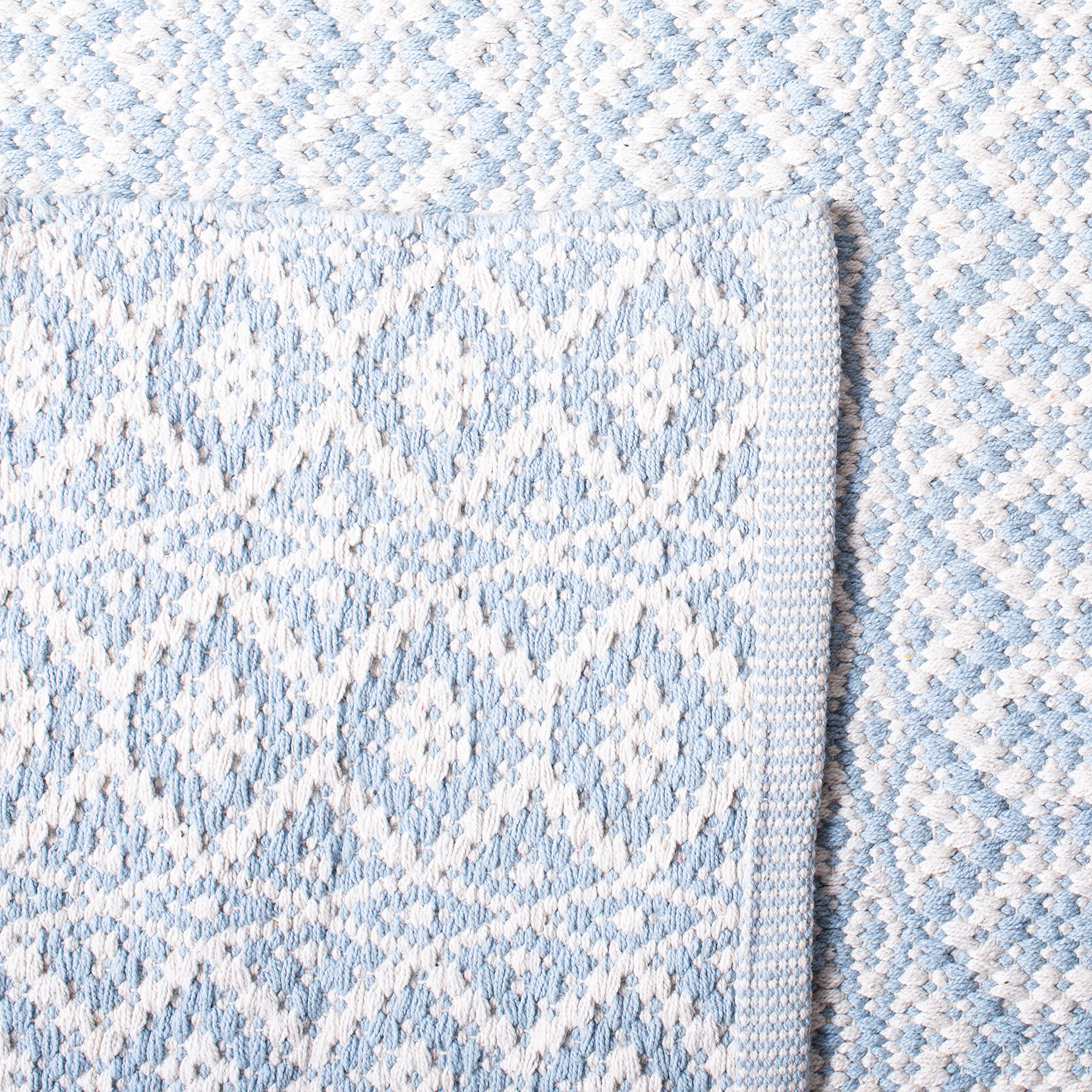 SAFAVIEH Montauk Collection Handmade Cotton Area Rug - 9' x 12' Ivory & Light Blue, Non-Slip Living Room & Bedroom Rug, Durable for High Traffic Areas | Perfect for Coastal Decor, Farmhouse Style & Modern Home Interiors (MTK716B)