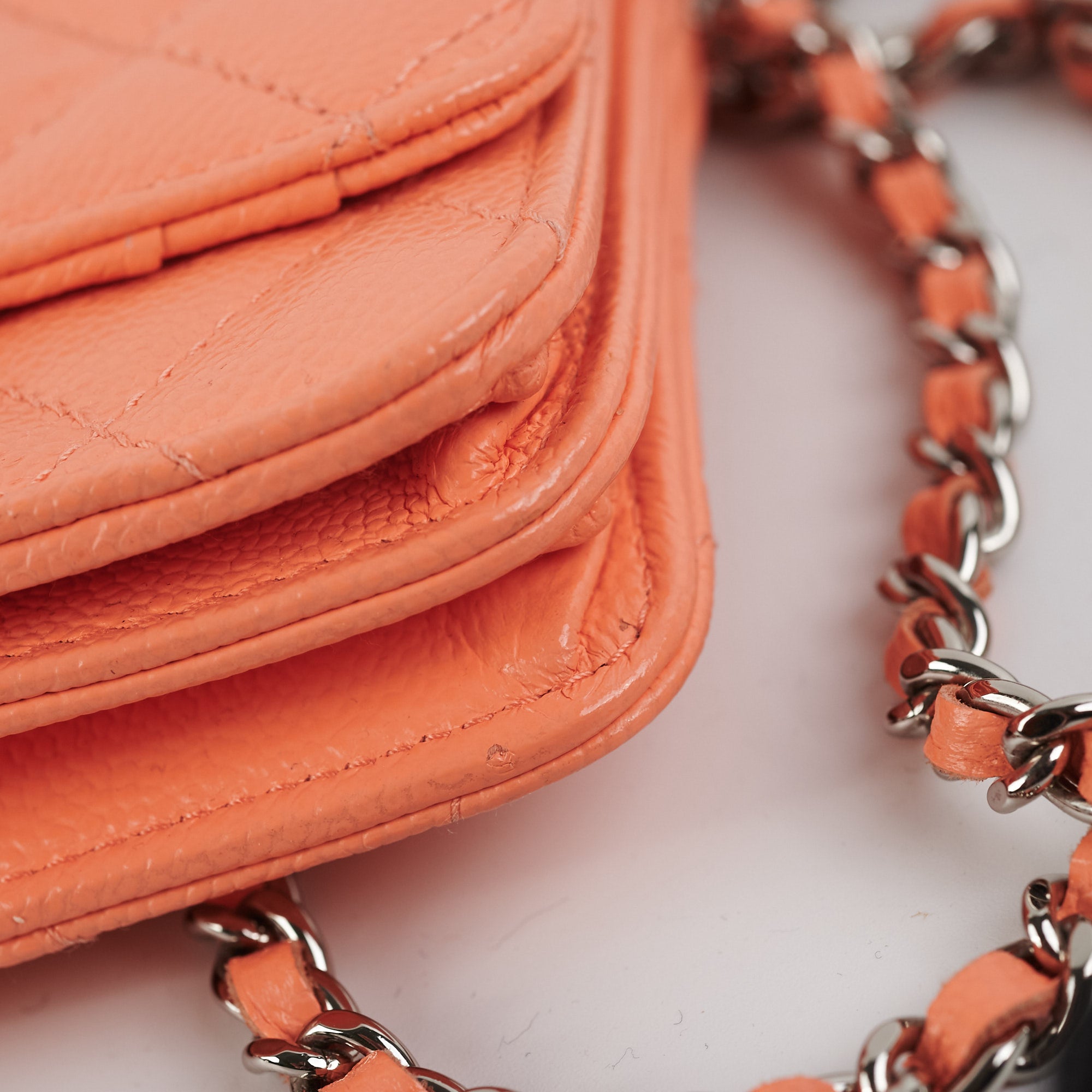Chanel Caviar Quilted Mini Wallet on Chain in Coral Pink - Elegant Crossbody Bag for Women, Perfect for Parties, Dates & Evening Events
