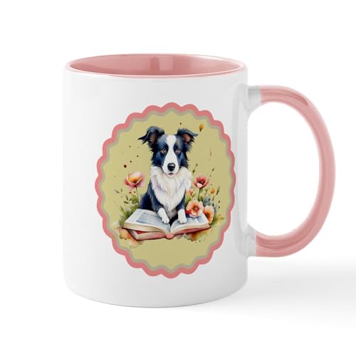 White/Pink Inside - Border Collie Book Lover Mugs
