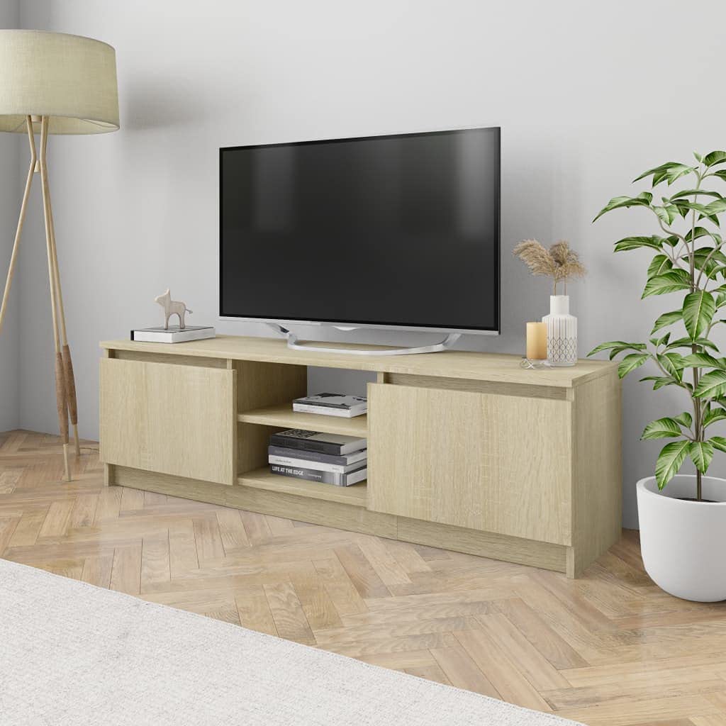 Modern TV Stand Entertainment Center with Open Shelves & Doors - 55 Inch Media Storage Cabinet, Chipboard TV Console for Living Room & Bedroom (Brown, 47.2