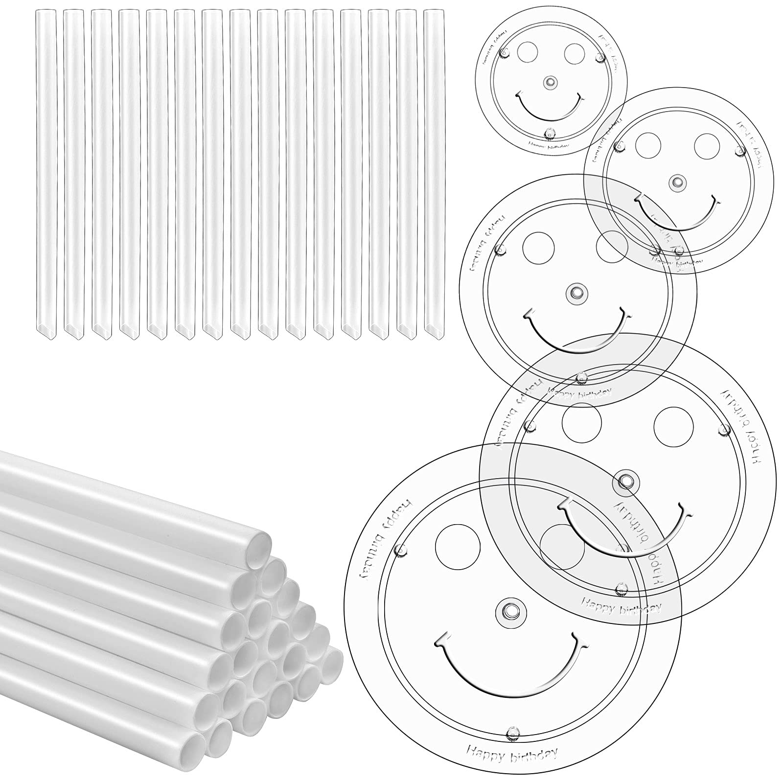 5 Tier Cake Separator Plates 35Pcs - Clear Cake Sticks, Support Dowel Rods & Stacking Pillars for 3-10 Inch Tiered Cakes - Sturdy Cake Stand Holder for Wedding, Birthday, Dessert Display & Party Decorations