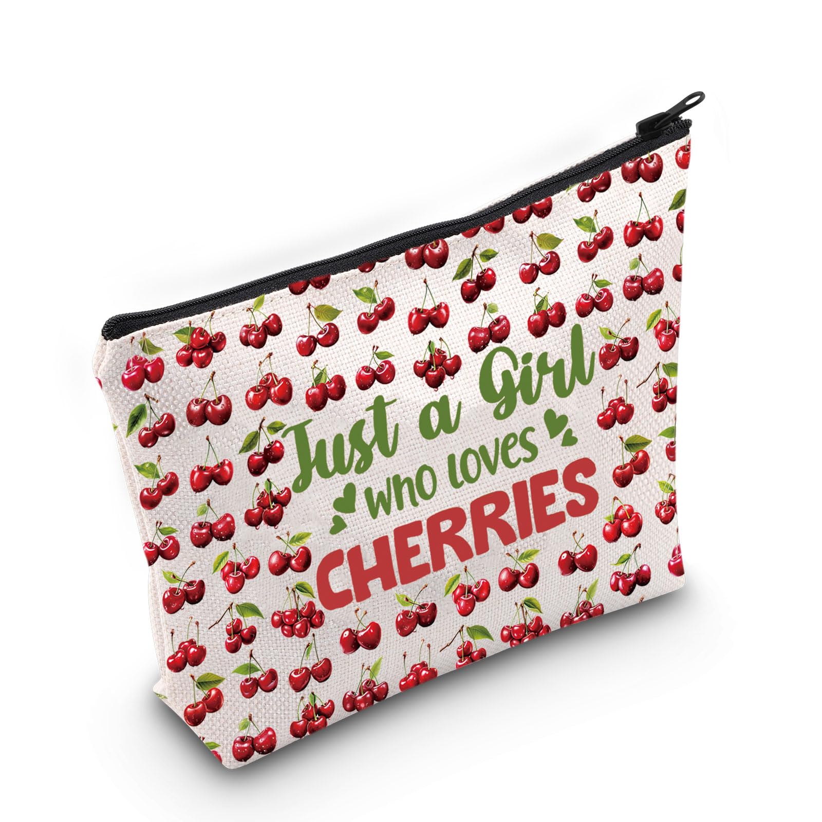 LEVLO Funny Cherry Print Cosmetic Bag - Cute Fruit Lover Gift for Women & Girls - Cherry-Themed Makeup Pouch with Zipper - Perfect for Travel, School & Daily Use