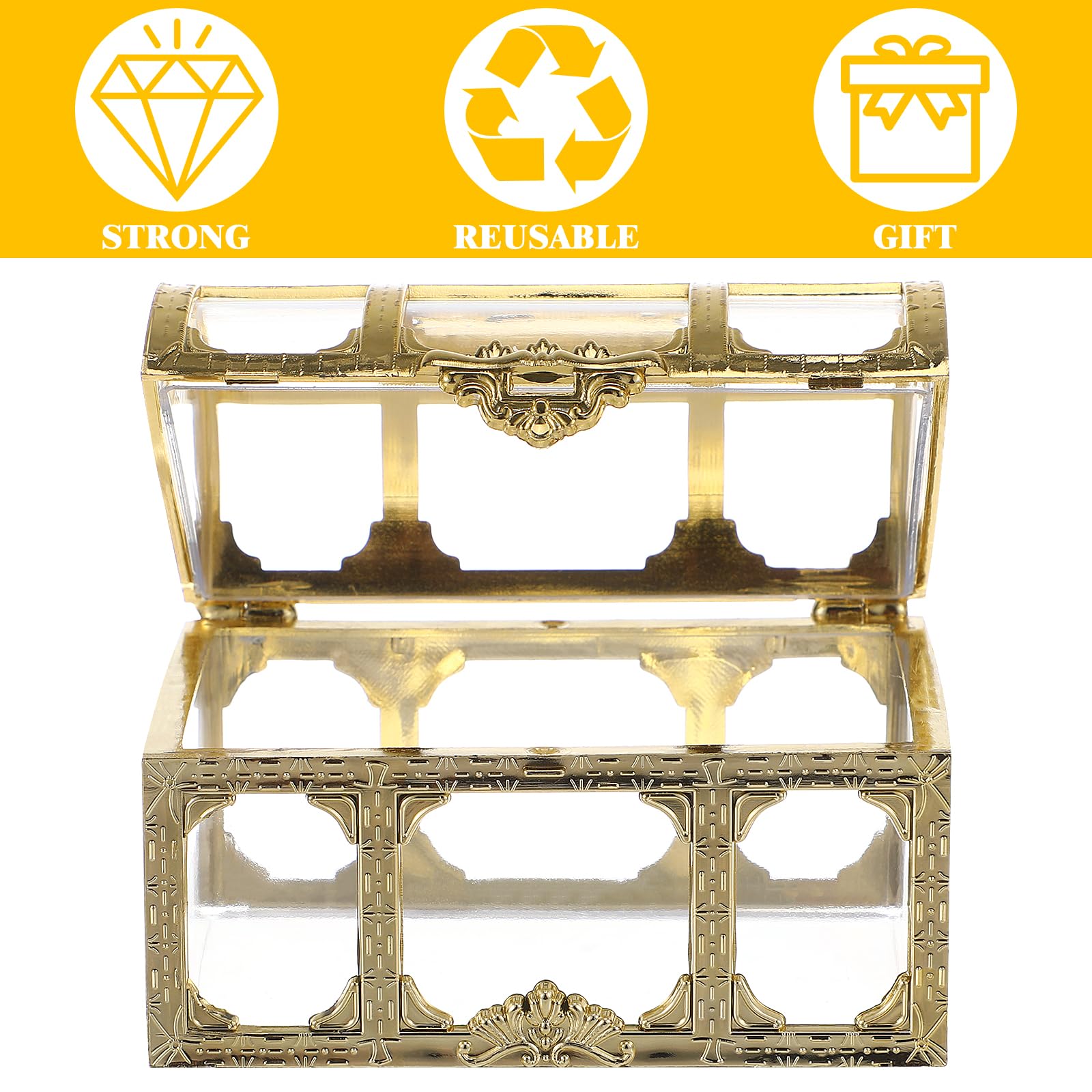 Kisangel Pirate Treasure Chest - Small Plastic Transparent Jewelry Box with Crystal Texture for Trinket Storage, Keepsake Organizer, Candy Holder - Perfect for Kids' Pirate Themed Parties, Halloween Decor, and DIY Craft Projects