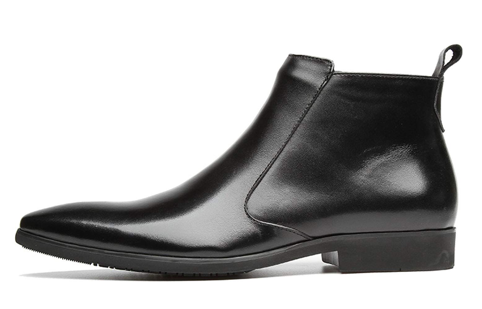 Santimon Men's Chelsea Boots - Leather Ankle Boots with Zipper for Dress & Casual Wear - Black & Burgundy - Perfect for Office, Parties & Everyday Outfits