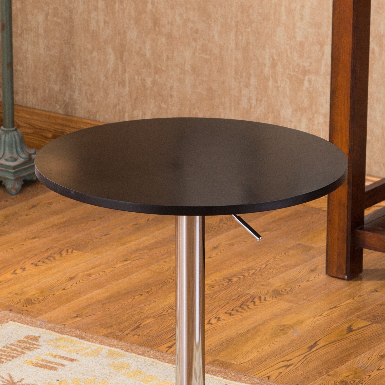 Roundhill Furniture Adjustable Height Wood and Metal Bar Table - 36 Inch Black Counter Table for Kitchen, Dining Room, or Home Bar