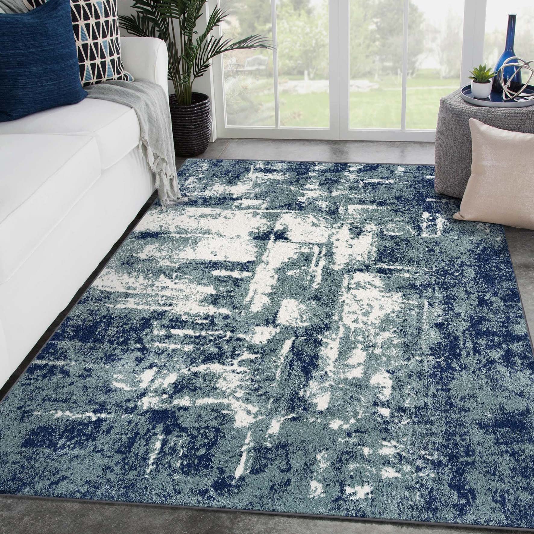 Luxe Weavers Hampstead Abstract Blue 8x10 Modern Area Rug - Soft Handmade Non-Slip Living Room Carpet for Bedroom, Office & Home Decor