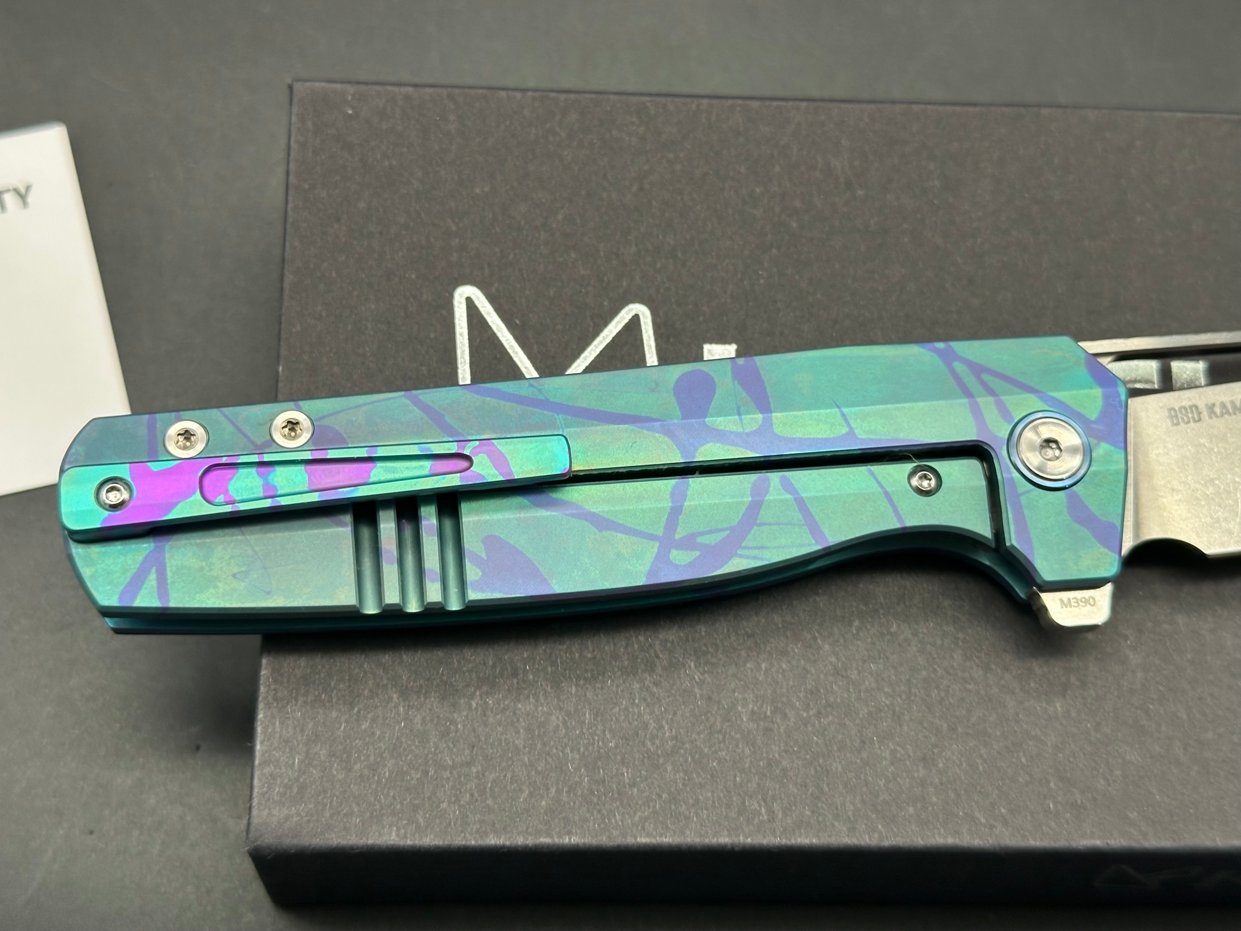 Ketuo Knives Kamasu LE (20pcs) - Shred Carbon Fiber Inlay with Custom 80s Paint Print Titanium Frame - Premium Collectible Pocket Knives for Outdoor Camping, EDC & Survival Gear