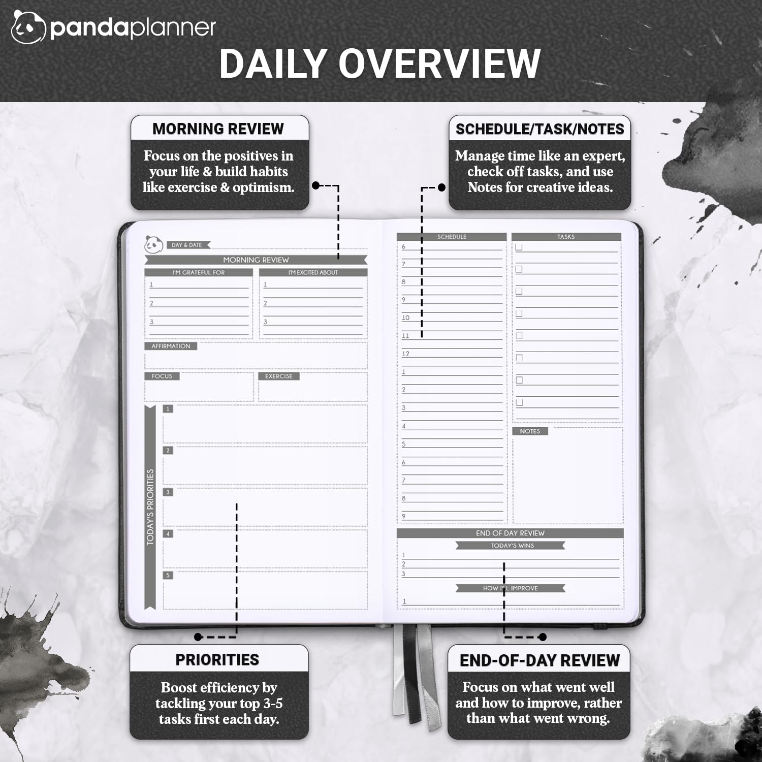 Panda Planner 2025 Undated Daily Planner with Hourly Schedule - 5.75