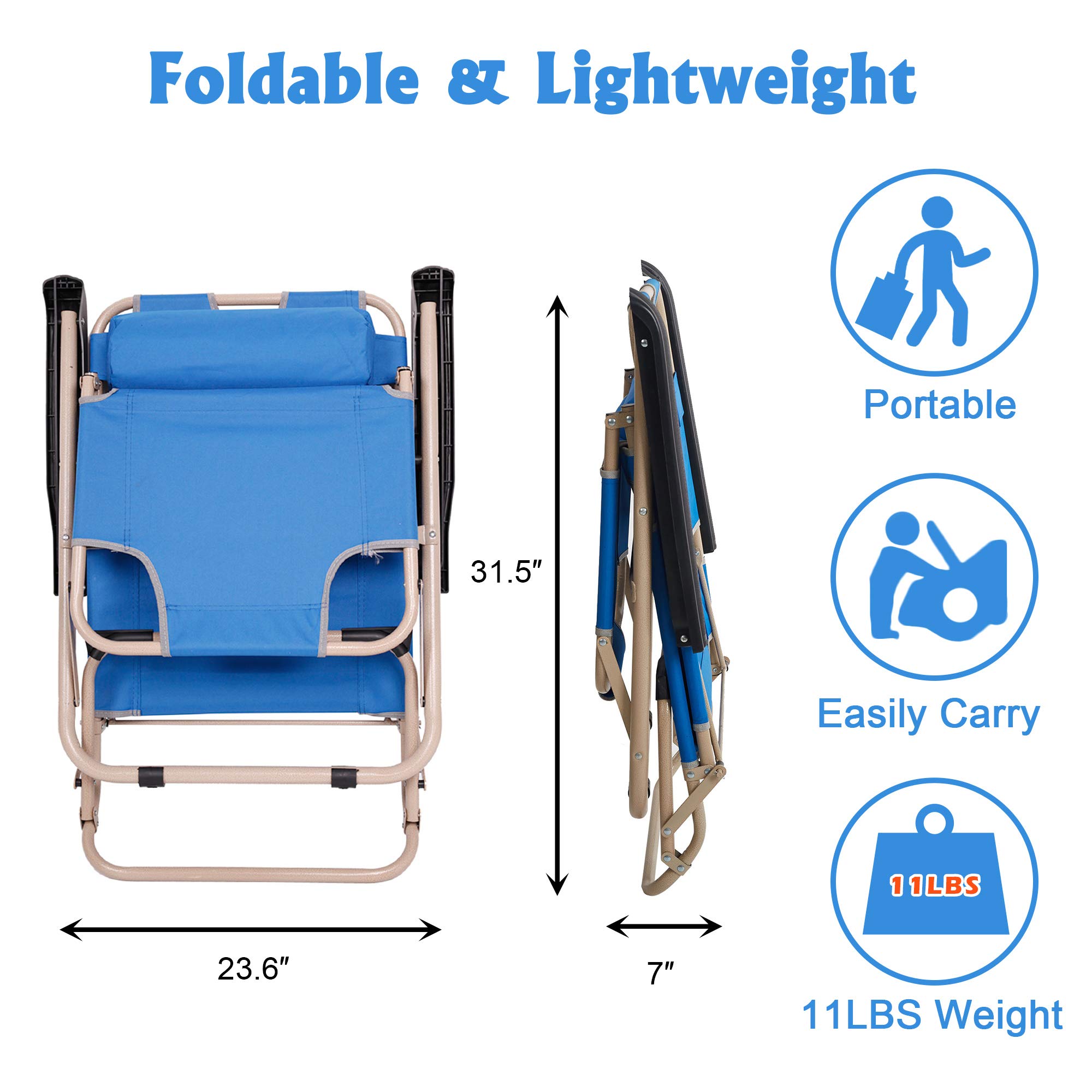 LUCKYERMORE 2-in-1 Folding Reclining Chair & Cot Set - Portable Lounge Chair for Outdoor, Beach, Pool, Camping - 60