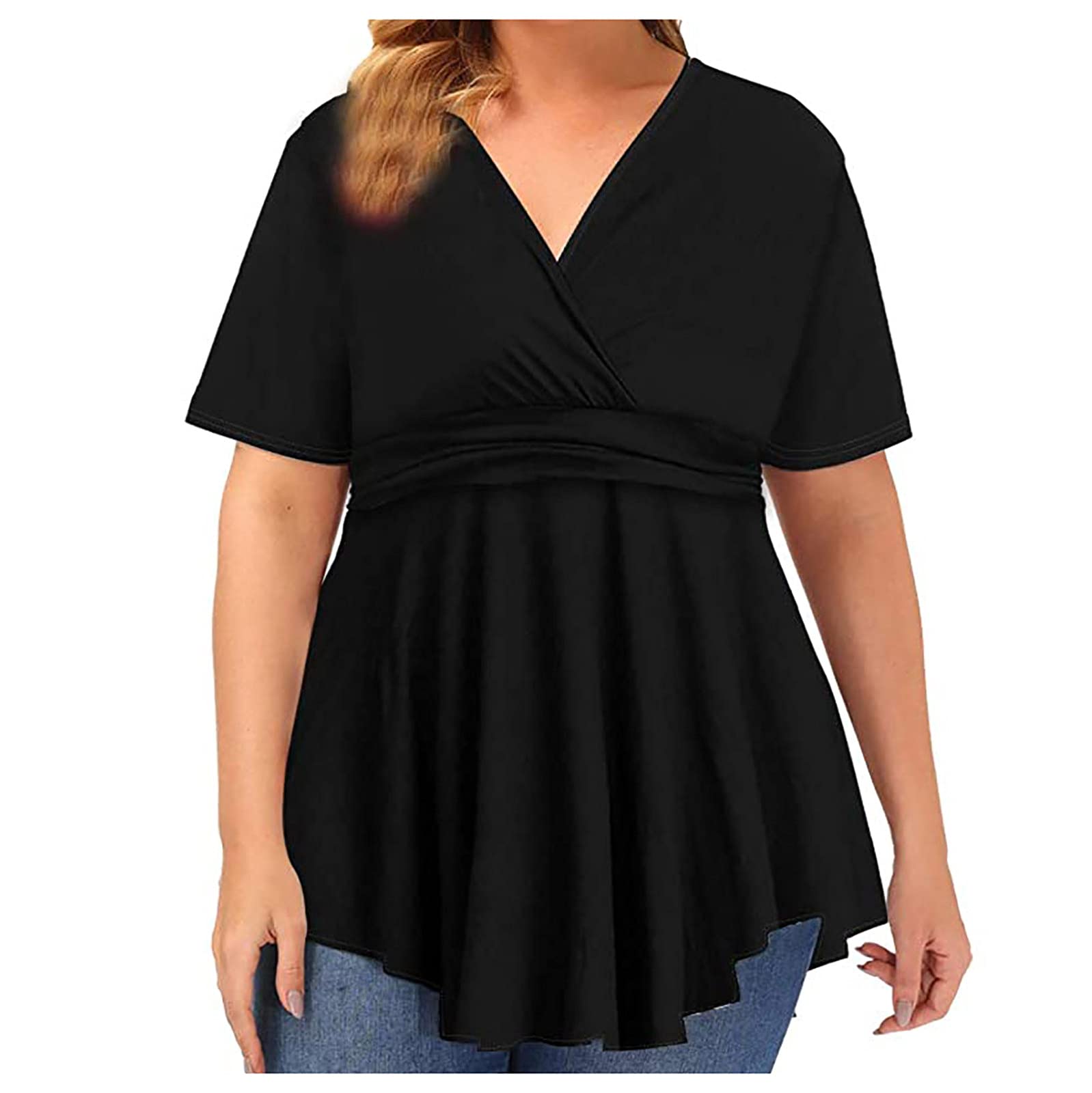 Women's Summer Tops - Casual Short Sleeve V-Neck Pullover Blouse in Plus Sizes | Perfect for Beach Outings, Vacations & Everyday Wear