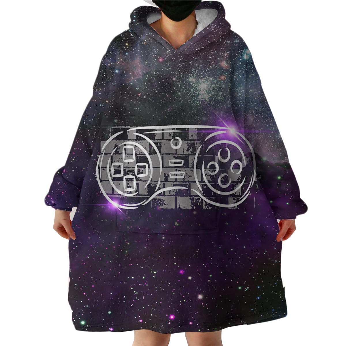 Sleepwish Gaming Wearable Blanket Hoodie for Boys - Colorful Gamepad Print Sherpa-Lined Sweatshirt | Cozy Wearable Blanket for Video Game Nights & Winter Lounging
