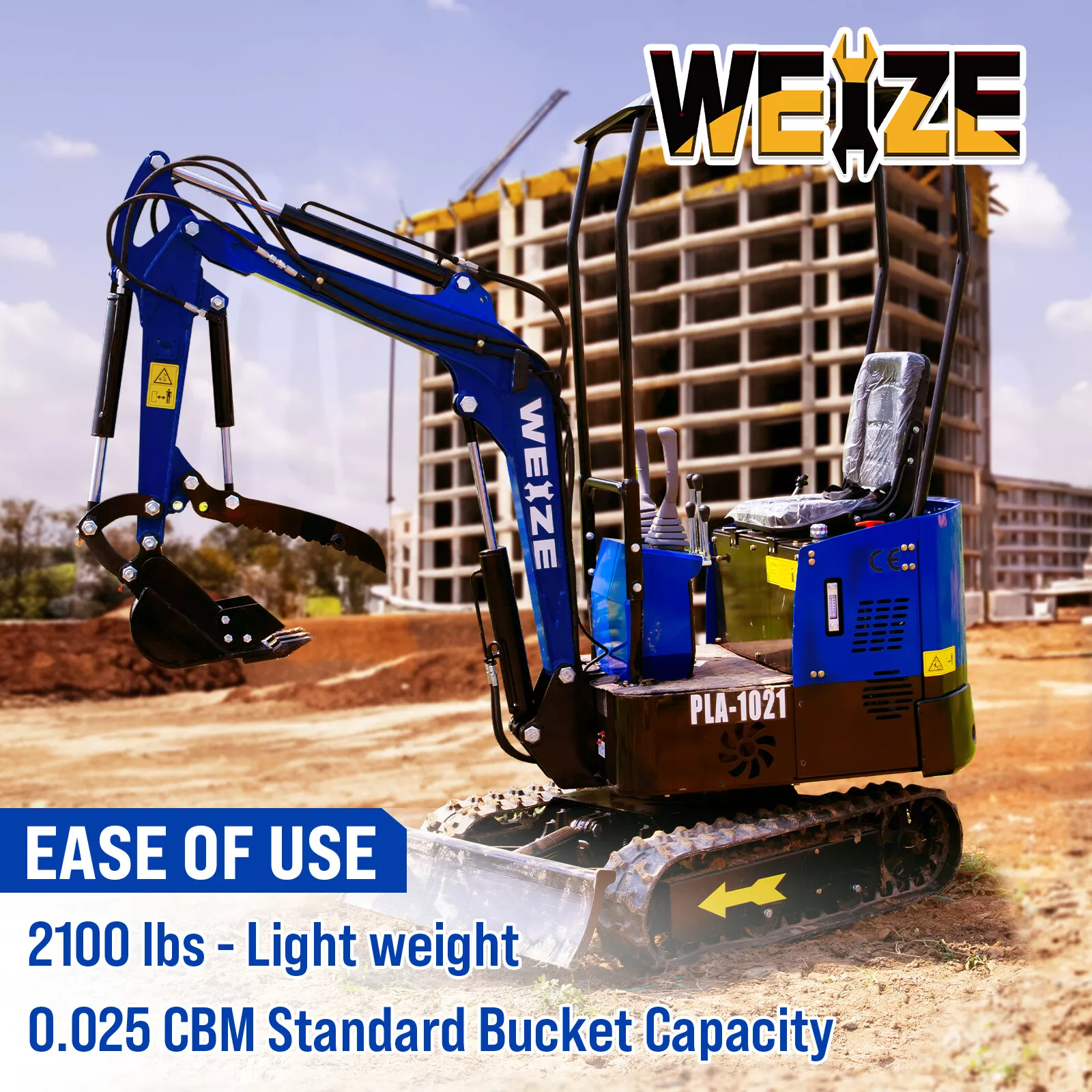 **WEIZE 1 Ton Mini Excavator - 13.5HP Gas-Powered Crawler Digger with Hydraulic Thumb & Bucket - Ideal for Landscaping, Trenching, and DIY Projects**