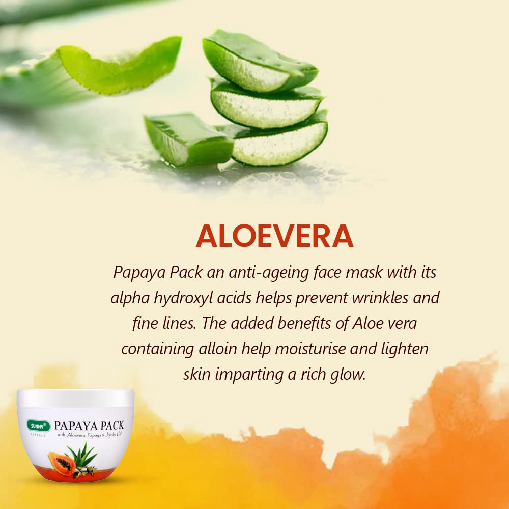 Sunny Herbals Papaya Face Pack with Aloe Vera & Jojoba - Skin Nourishing, Pore Tightening, Blemish & Pigmentation Treatment for Women & Men (150g) - Perfect for Daily Skincare & Glow Enhancement