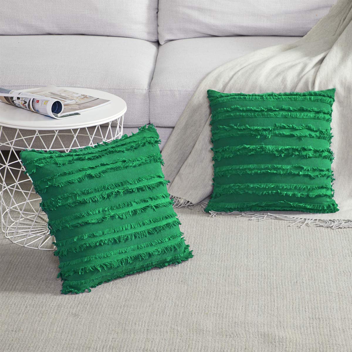 GIGIZAZA 18x18 Inch Linen Green Throw Pillow Covers for Couch & Sofa - Soft Square Decorative Cushion Covers for Living Room, Bedroom, and Home Decor