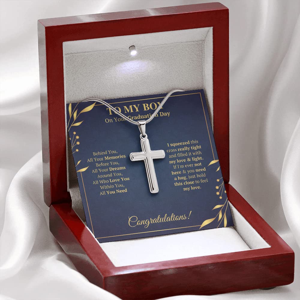 2022 Graduation Cross Necklace for Men - Class of 2022 Gift for Son, Grandson, Brother, Boyfriend with Message Card & Gift Box | Christian Graduation Jewelry for High School & College Grads