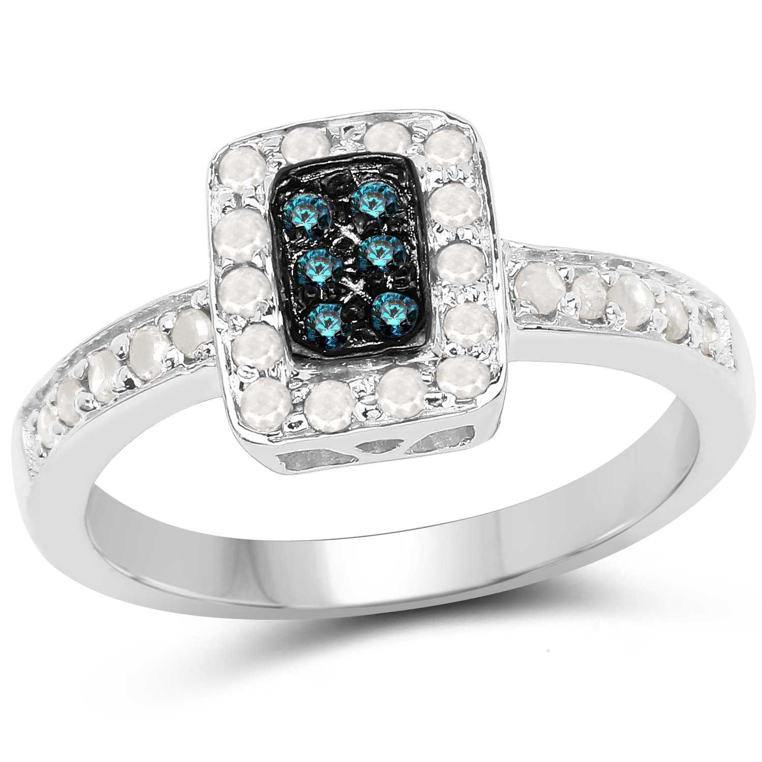 0.36 Carat Genuine Blue & White Diamond Sterling Silver Ring - Elegant 925 Silver Jewelry for Women, Perfect for Engagement, Anniversary & Special Occasions