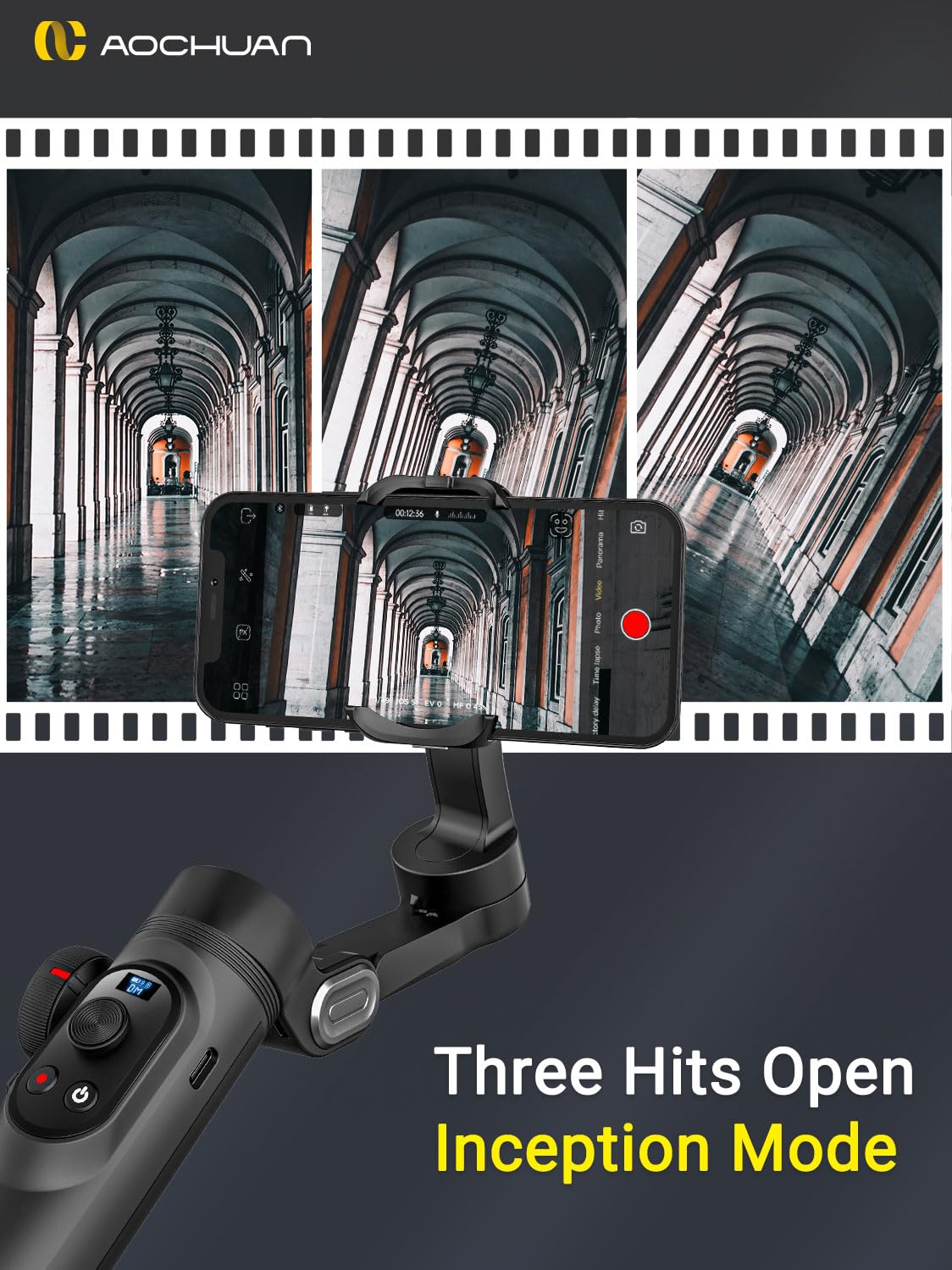 AOCHUAN Smart XPro 3-Axis Smartphone Gimbal Stabilizer with LED Light, OLED Screen, Gesture Control & Face Tracking - Magnetic Charging Compatible with Android & iPhone for Vlogging, Live Streaming & Content Creation