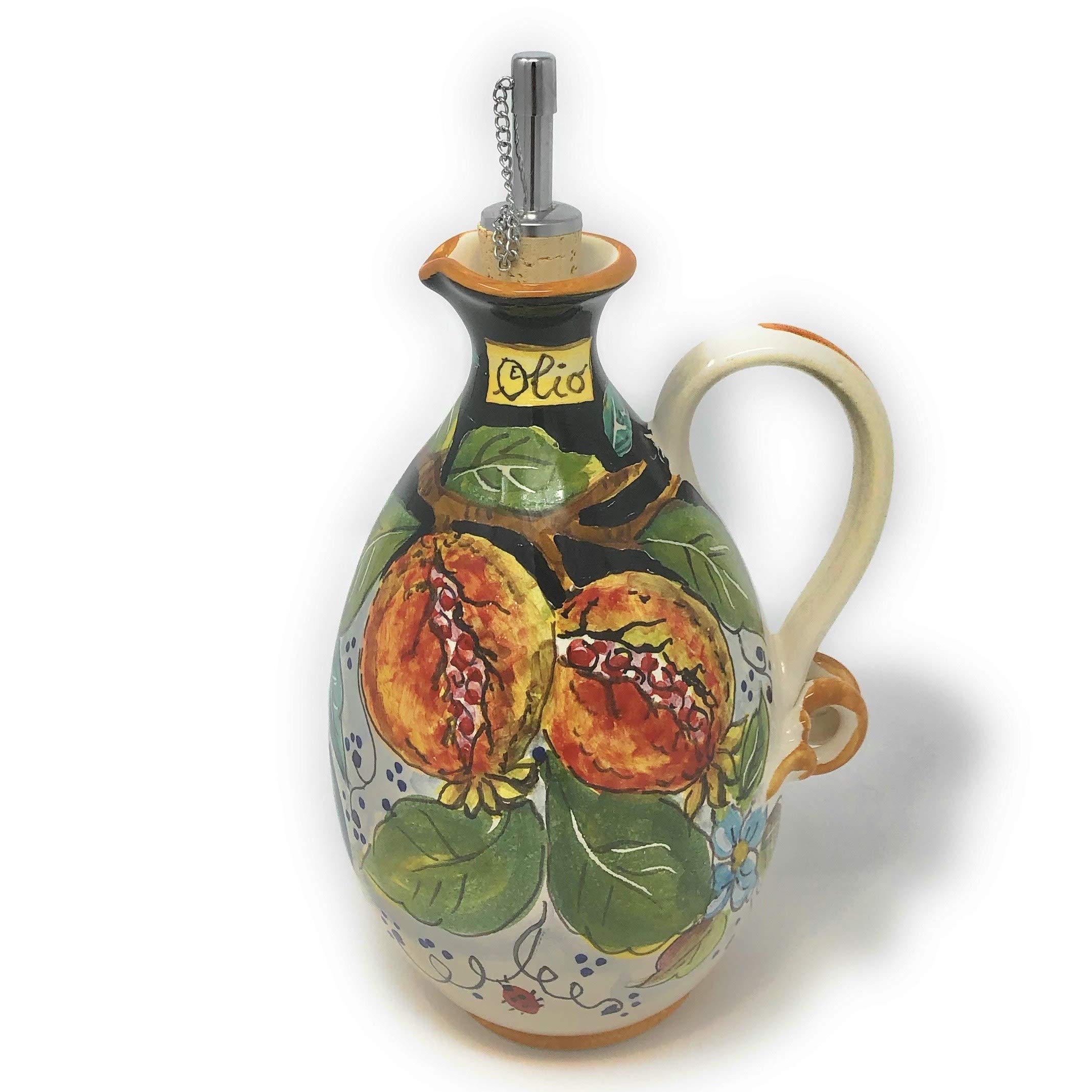 Hand Painted Italian Ceramic Oil Cruet - Tuscan Art Pottery from Florence, Italy | Perfect for Olive Oil, Vinegar & Kitchen Decor