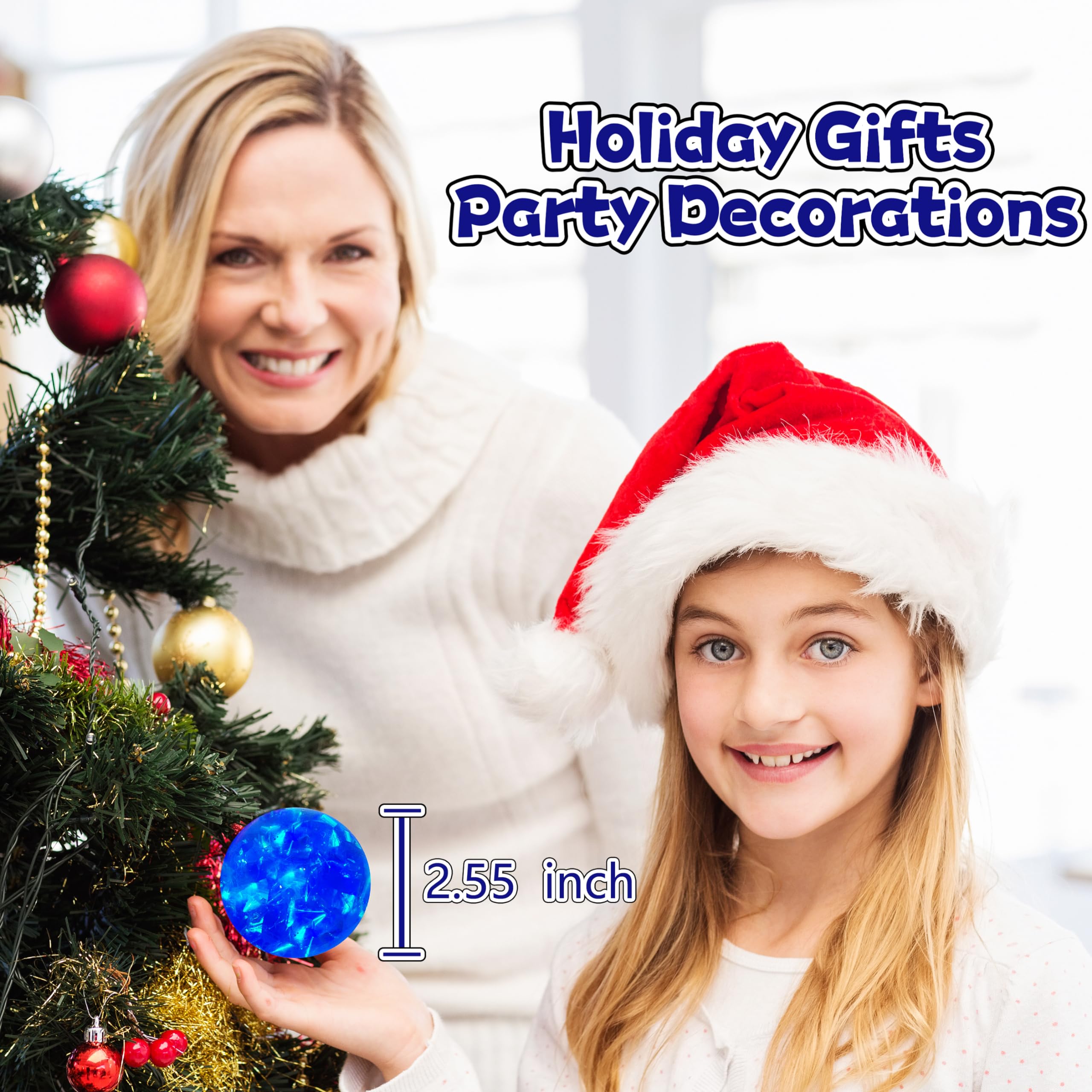 Blue Glitter Stress Balls for Kids & Adults - Squeeze & Stretch Sensory Fidget Toys for Anxiety Relief, Party Favors & Easter Basket Stuffers - Perfect for Office, Classroom & Travel Stress Management