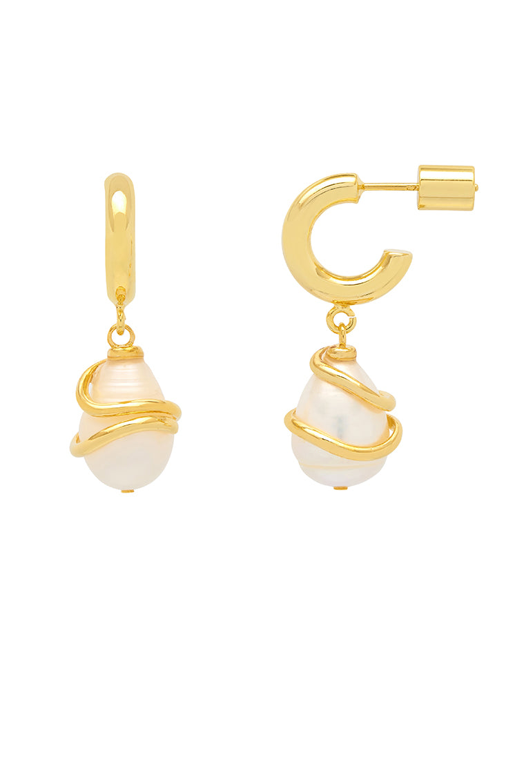 Elegant Pearl Wrap Drop Hoop Earrings for Women - Perfect for Weddings, Parties & Special Occasions