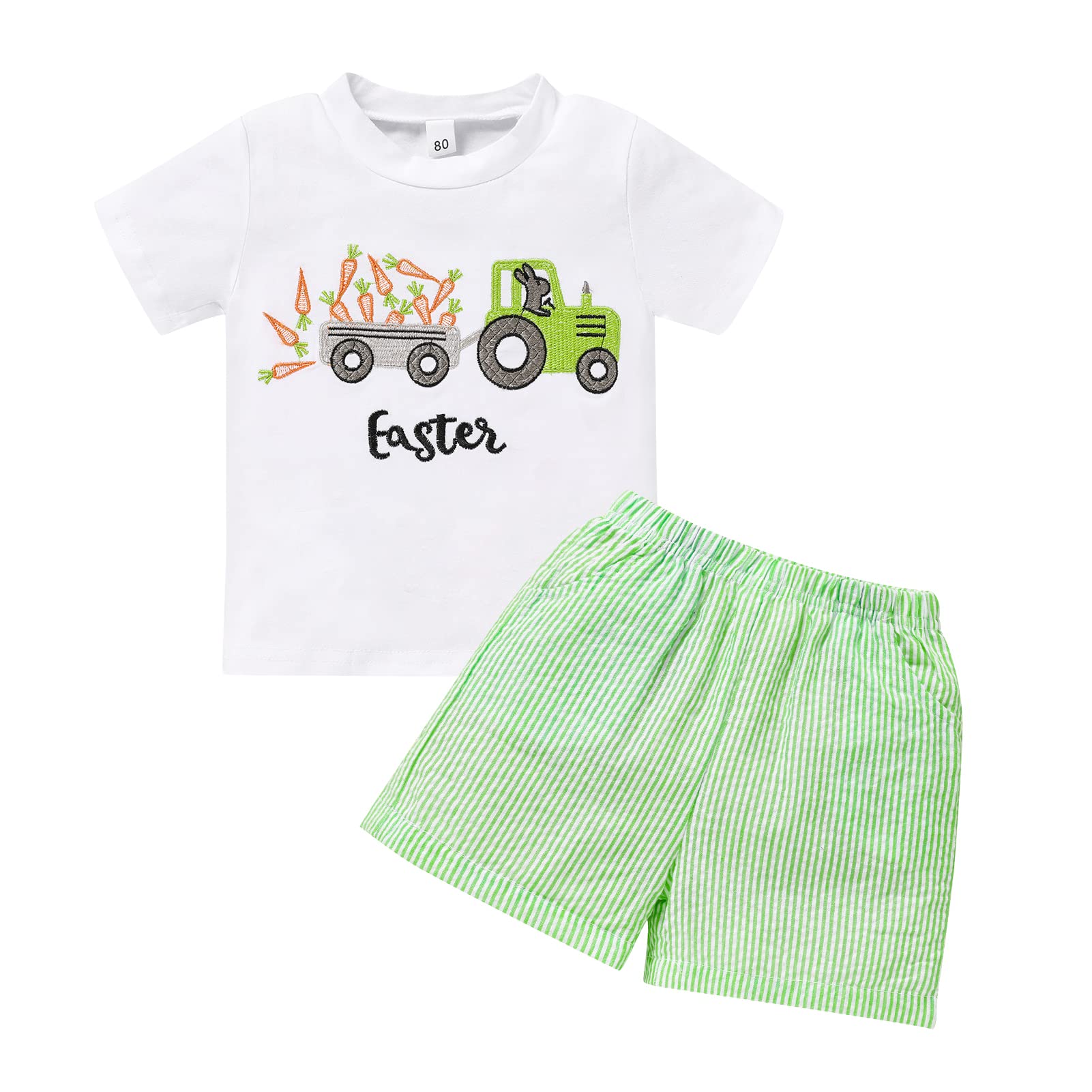 Sinhoon Toddler Easter Outfits - Cute Bunny Graphic T-Shirt & Striped Casual Pants Set for Baby Boys & Girls (6-24 Months) | Unisex Spring Holiday Outfit for Easter Egg Hunt & Family Photos