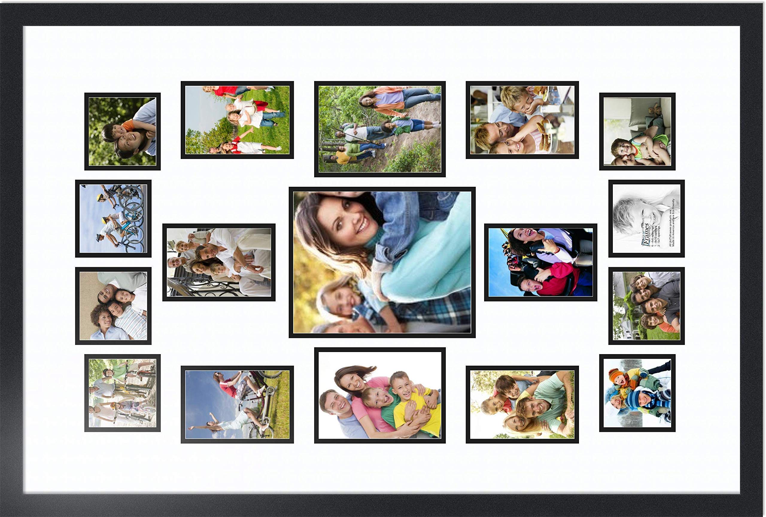 ArtToFrames 11-Opening Collage Picture Frame - Black Satin Finish with Double Mat for 8x10, 5x7, 4x6 & 4x4 Photos - Perfect for Family Memories, Wall Decor & Photo Displays