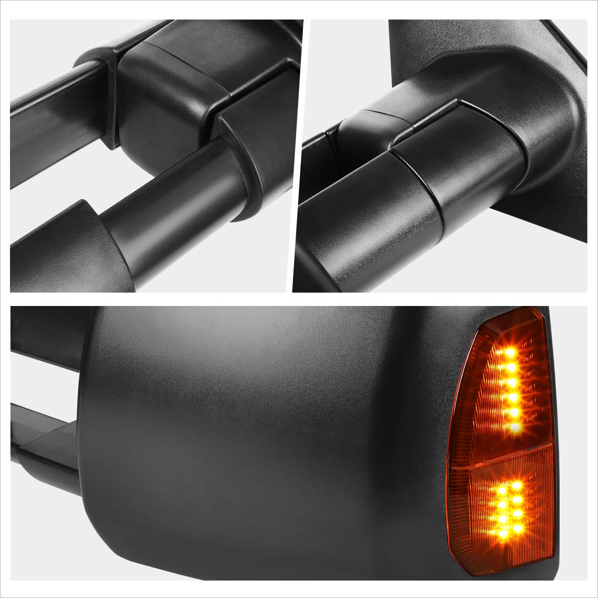 07-16 Toyota Tundra Power Heated Towing Mirrors with Amber LED Turn Signal - Passenger Side Black - Perfect for Towing Trailers & Enhanced Nighttime Visibility